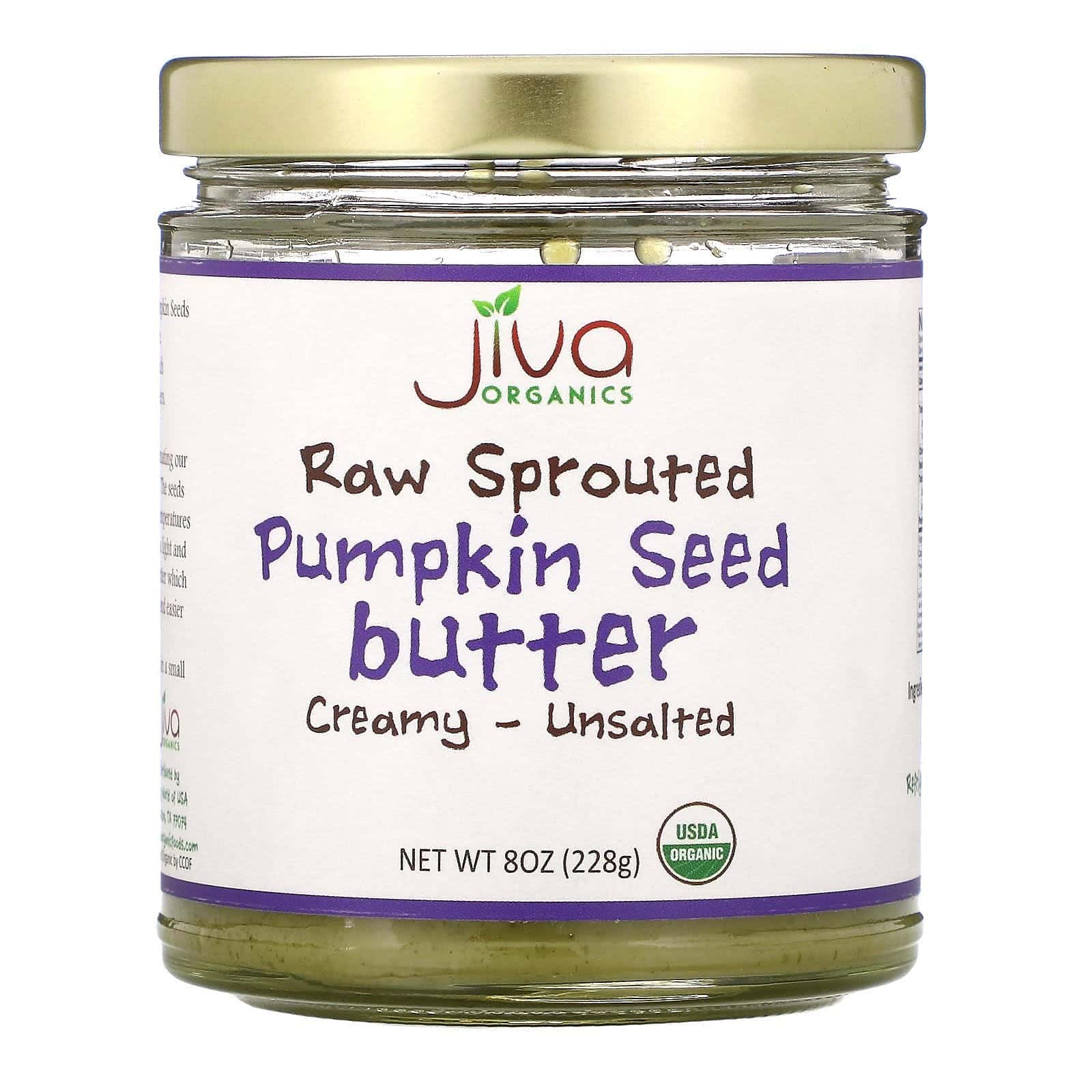 Jiva Organics, Raw Sprouted Pumpkin Seed Butter, Creamy - Unsalted, 8 oz (228 g)