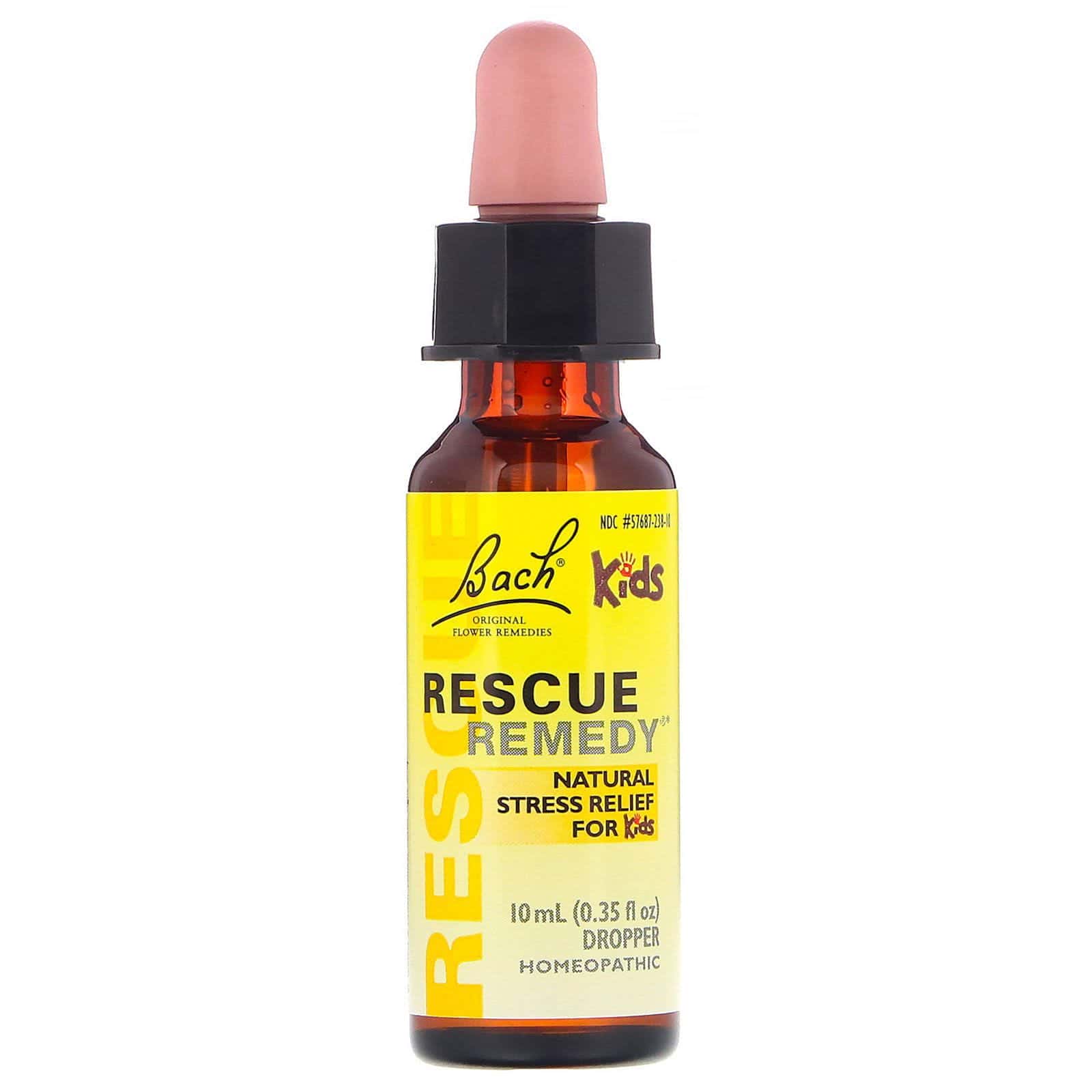 Bach, Remedios de flores originales, Rescue Remedy en gotero, Alivio natural del estrés para niños, Sin alcohol, 10 ml (0,35 oz. líq.)
