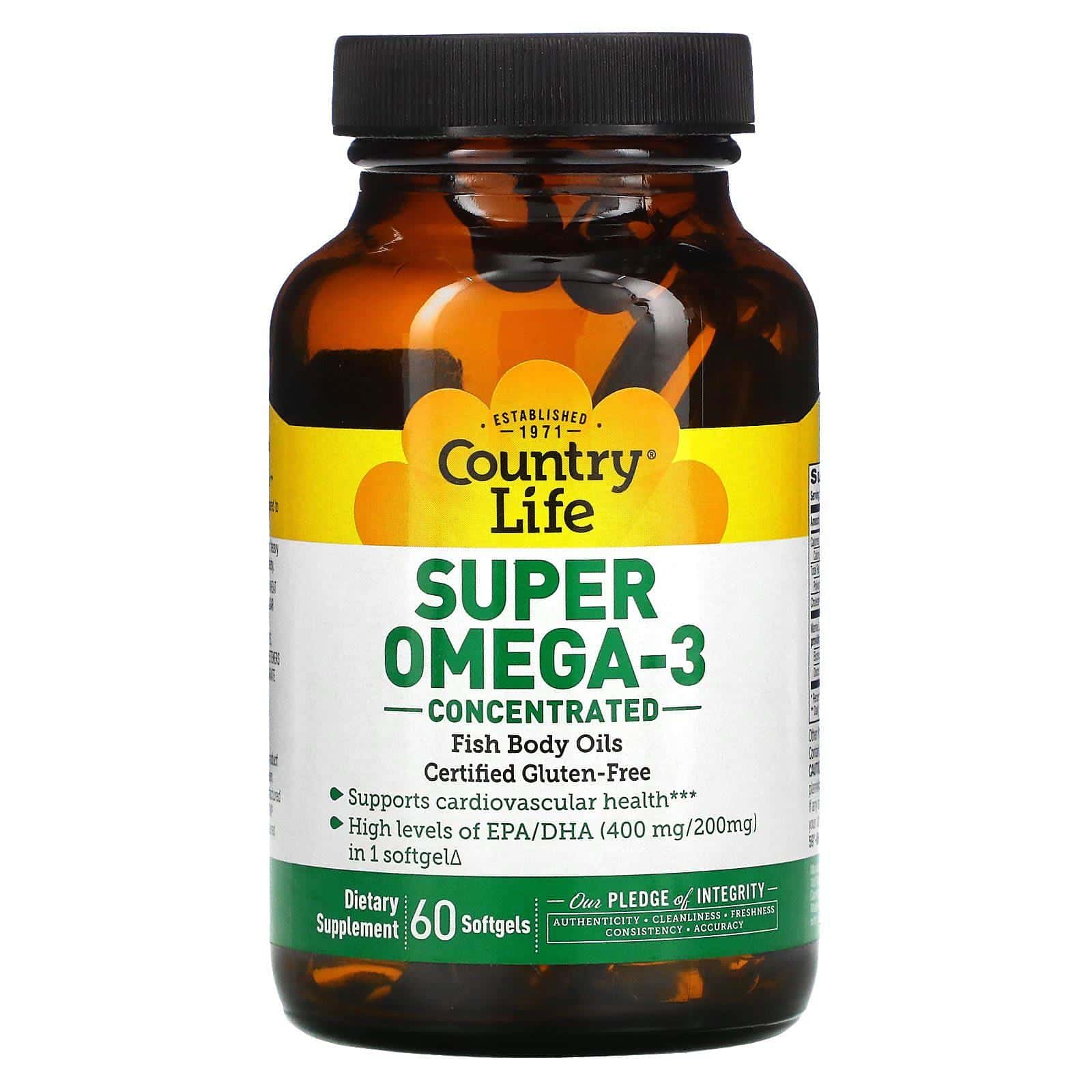 Country Life, Súper Omega-3, concentrado, 60 softgels