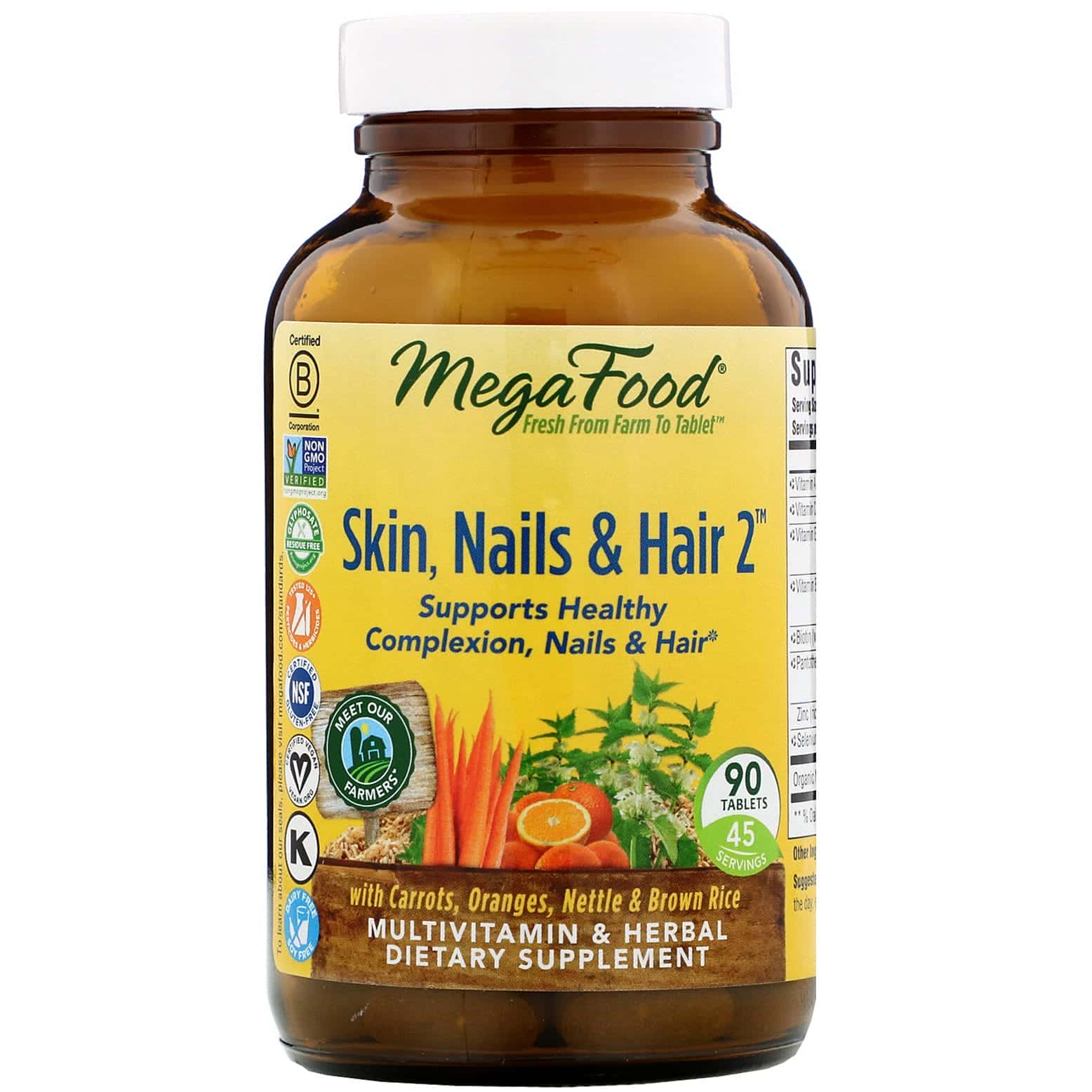 MegaFood, Piel, uñas y cabello 2, 90 tabletas