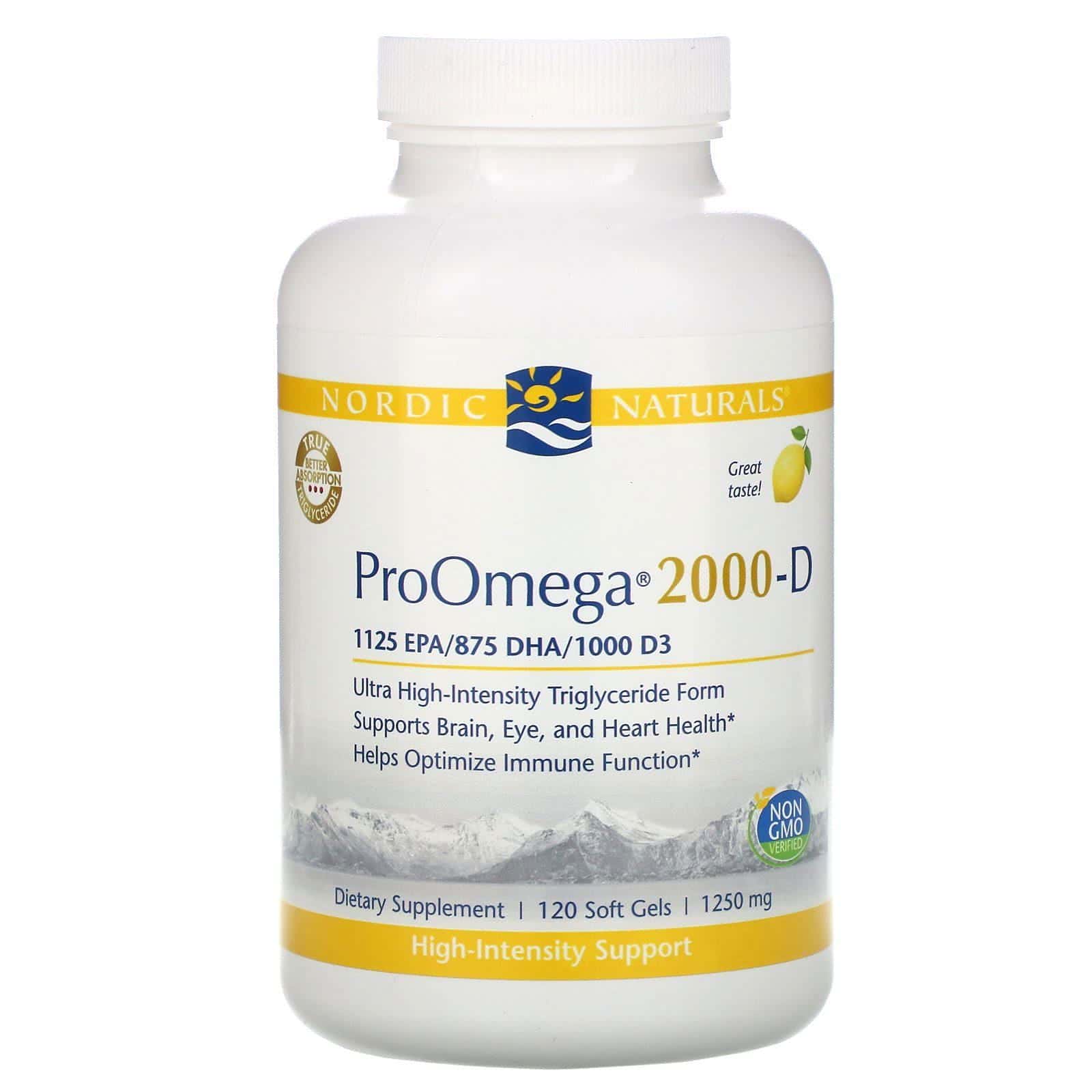 Nordic Naturals, ProOmega 2000-D, Lemon , 1,250 mg, 120 Soft Gels