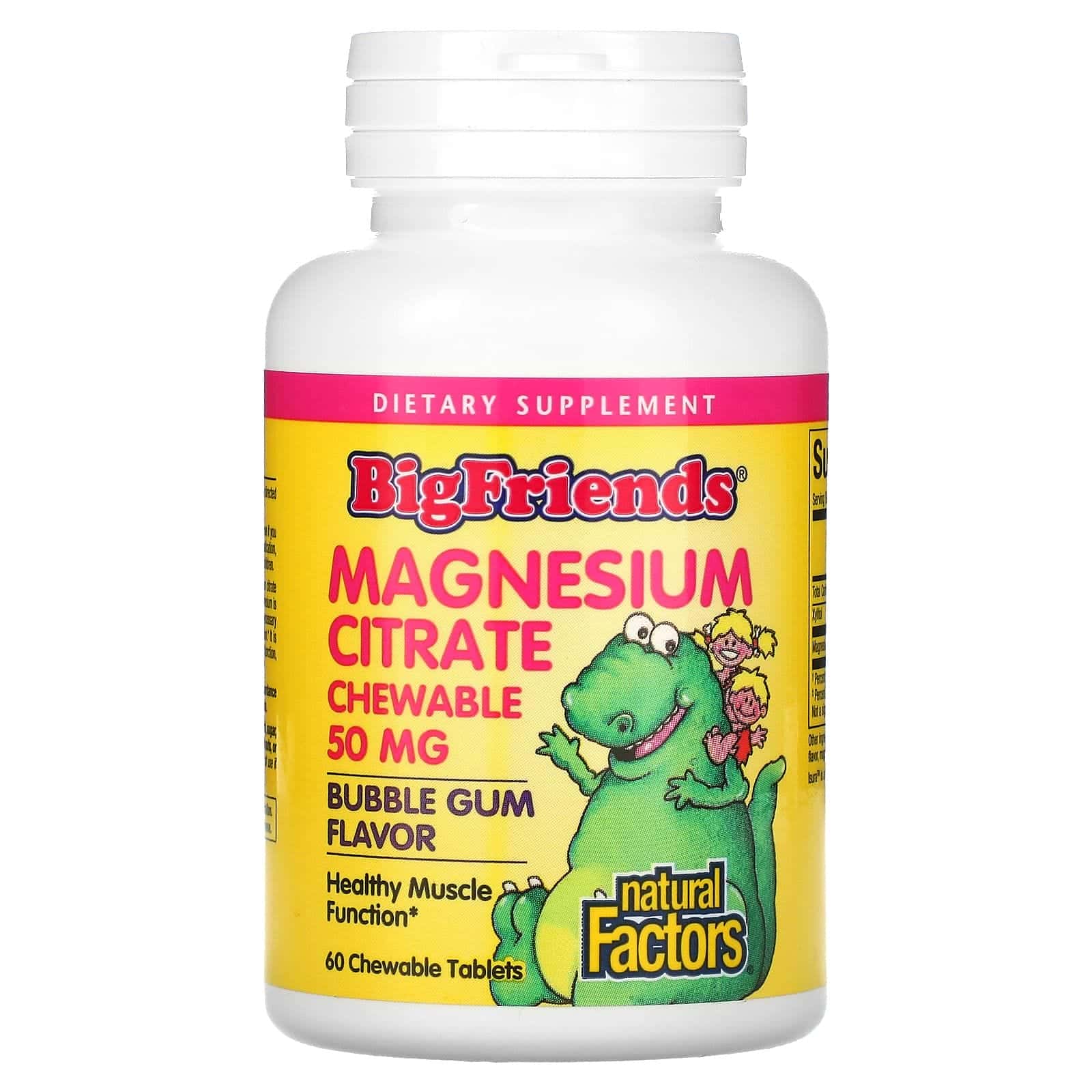 Natural Factors, Big Friends, Citrato de magnesio, Sabor a goma de mascar, 50 mg, 60 comprimidos masticables