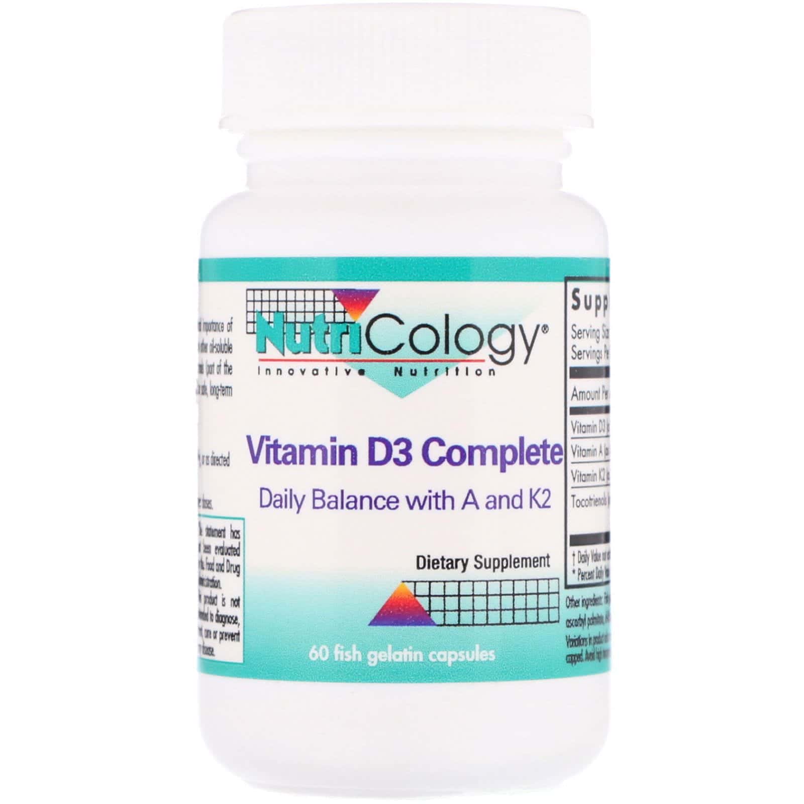 Nutricology, Vitamina D3 Completa, 60 cápsulas de pescado de gelatina