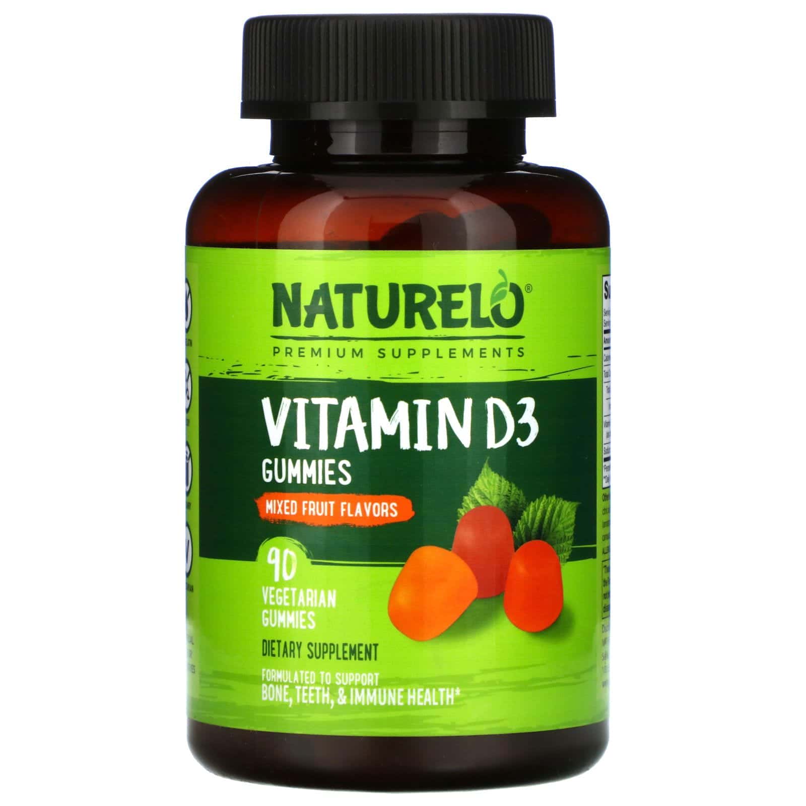 NATURELO, Vitamin D3 Gummies, Mixed Fruit Flavor, 90 Vegetarian Gummies