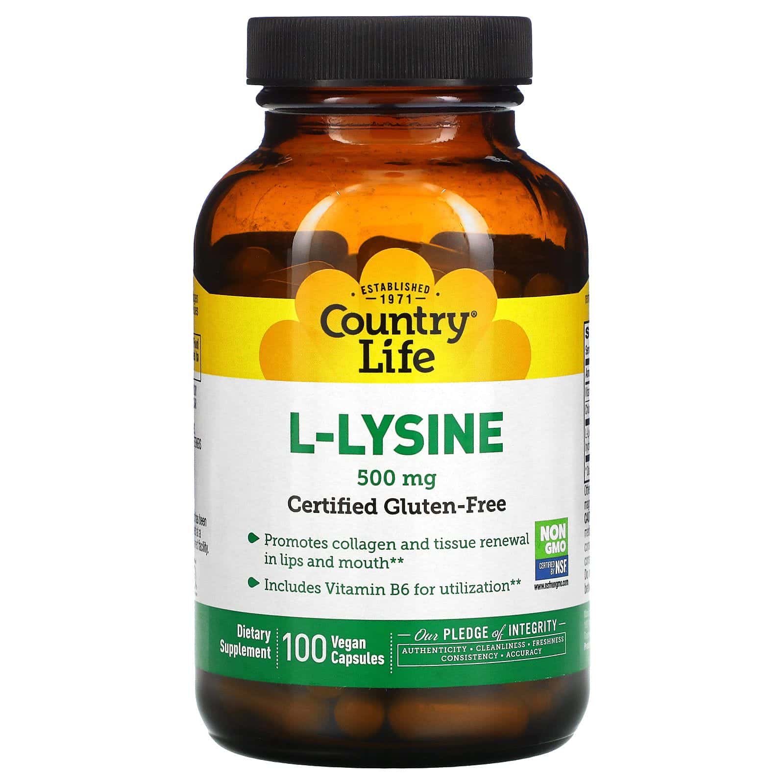 Country Life, L-Lisina, 500 mg, 100 cápsulas veganas