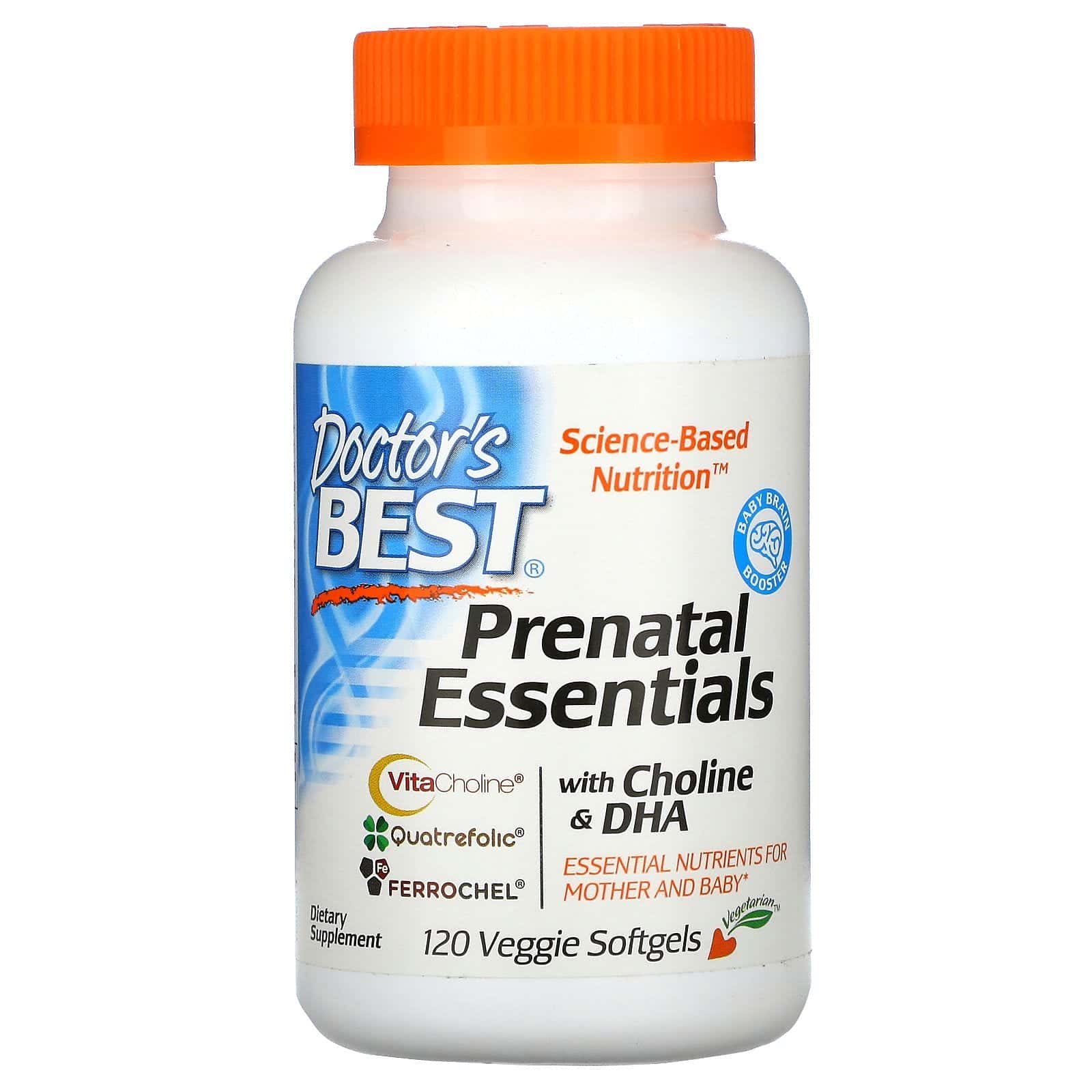 Doctor's Best, Suplementos básicos prenatales con colina y DHA, 120 cápsulas blandas vegetales