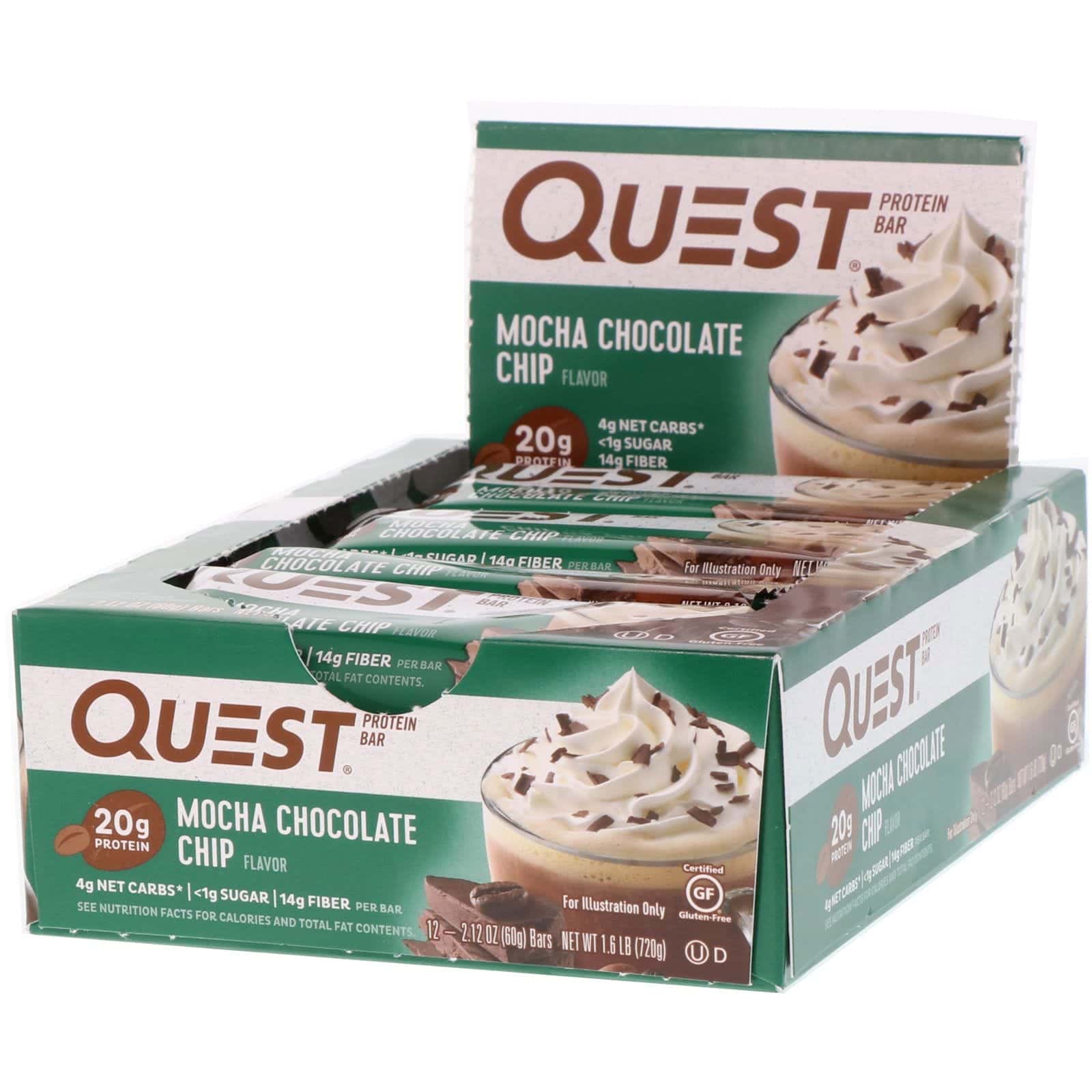 Quest Nutrition, Barra proteínica Quest, chip de chocolate y moca, 12 barras, 2.12 oz (60 g) cada una