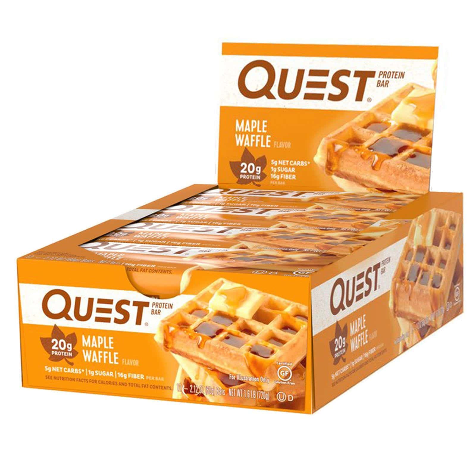 Quest Nutrition, Barra proteica, waffle de arce, 12 barras, 2.12 oz (60 g) cada una