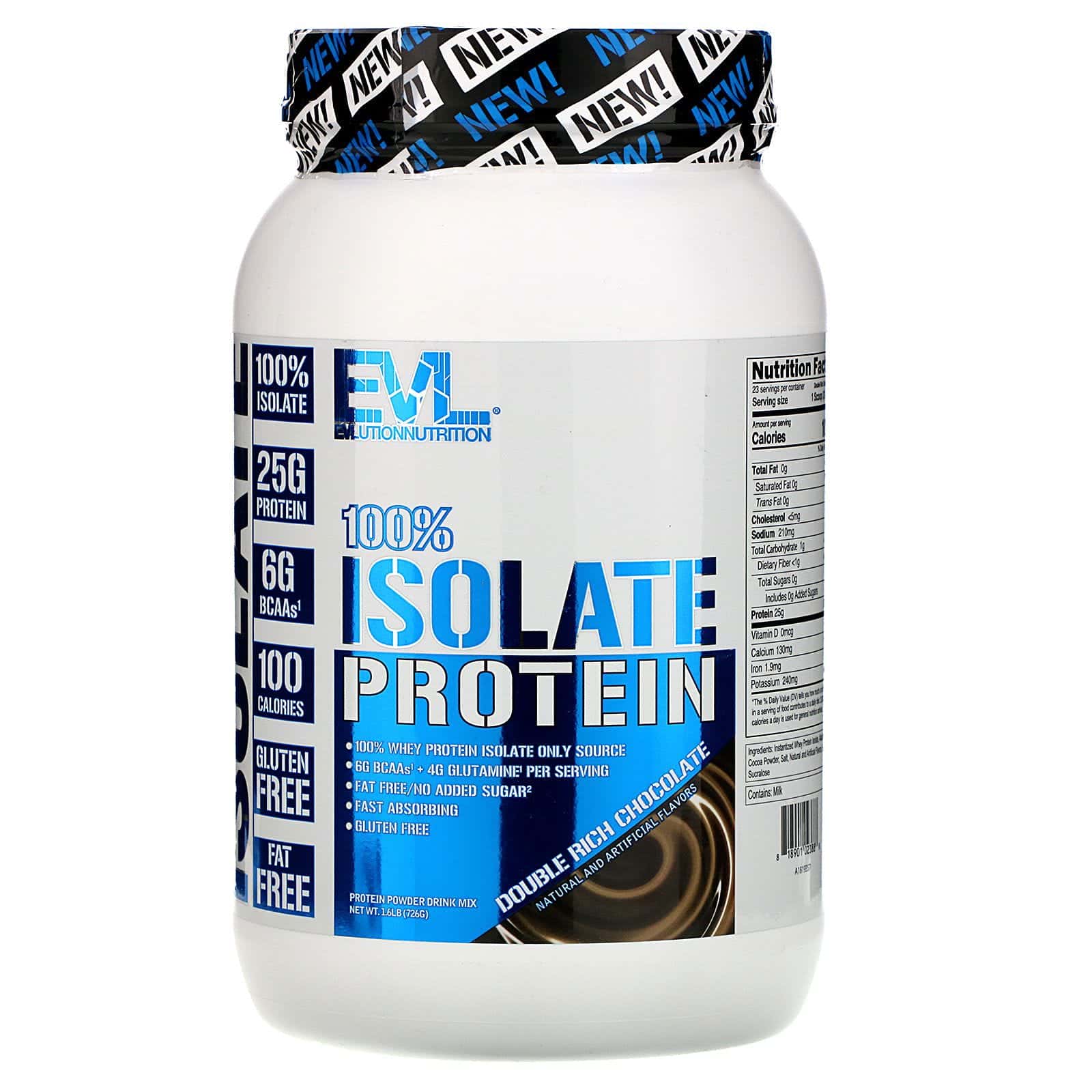 EVLution Nutrition, 100 % aislado, doble chocolate rico, 1,6 lb (726 g)