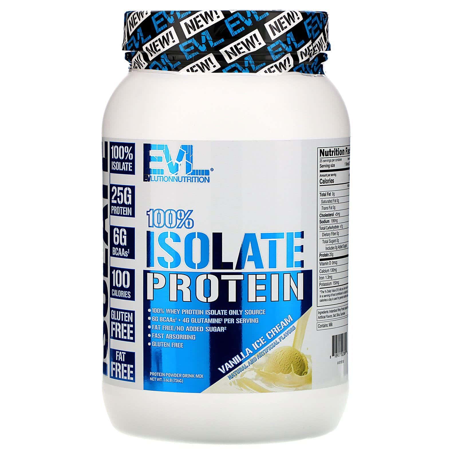 EVLution Nutrition, 100 % aislado, helado de vainilla, 1,6 lb (726 g)