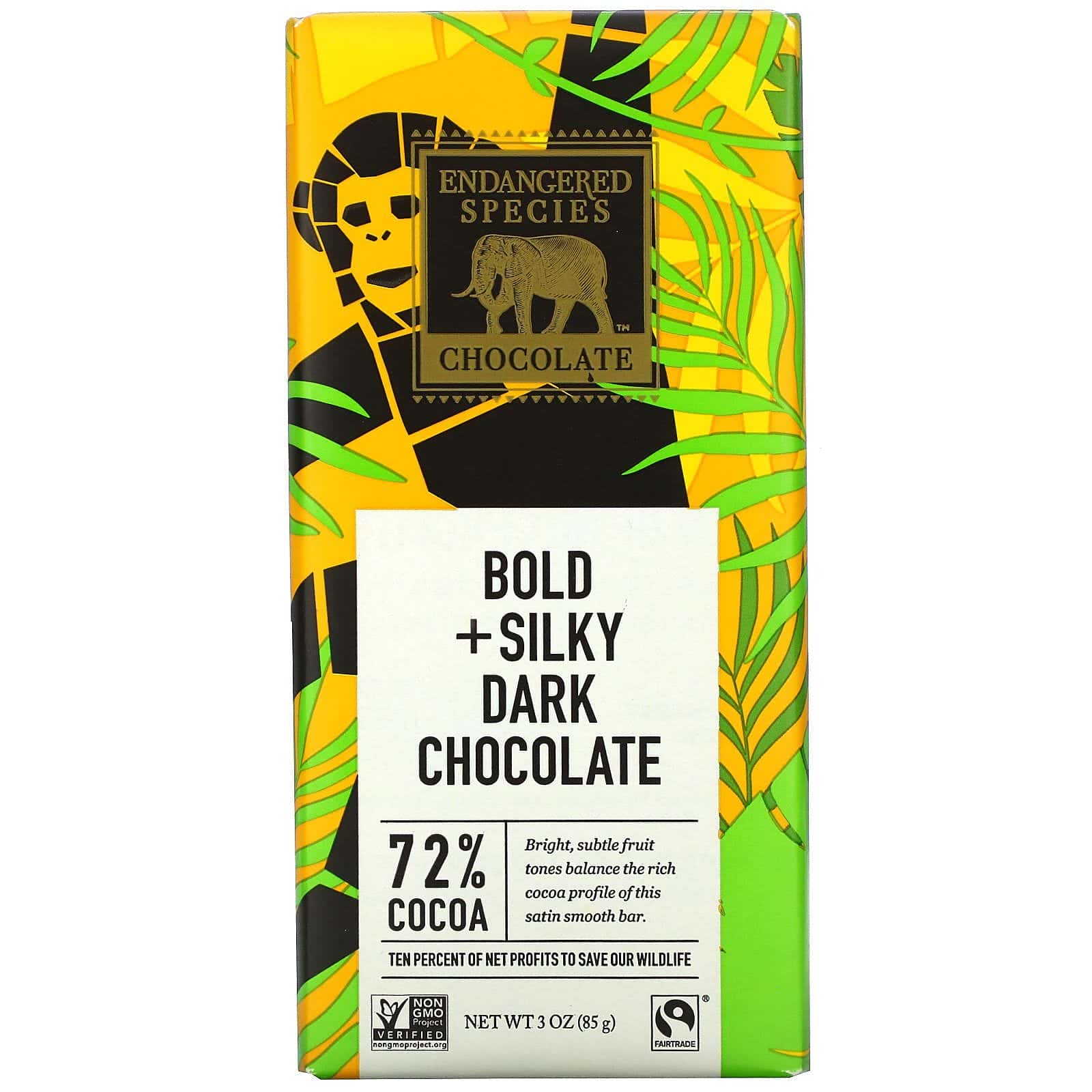 Endangered Species Chocolate, Chocolate negro sedoso y fuerte, 72 % de cacao, 85 g (3 oz)