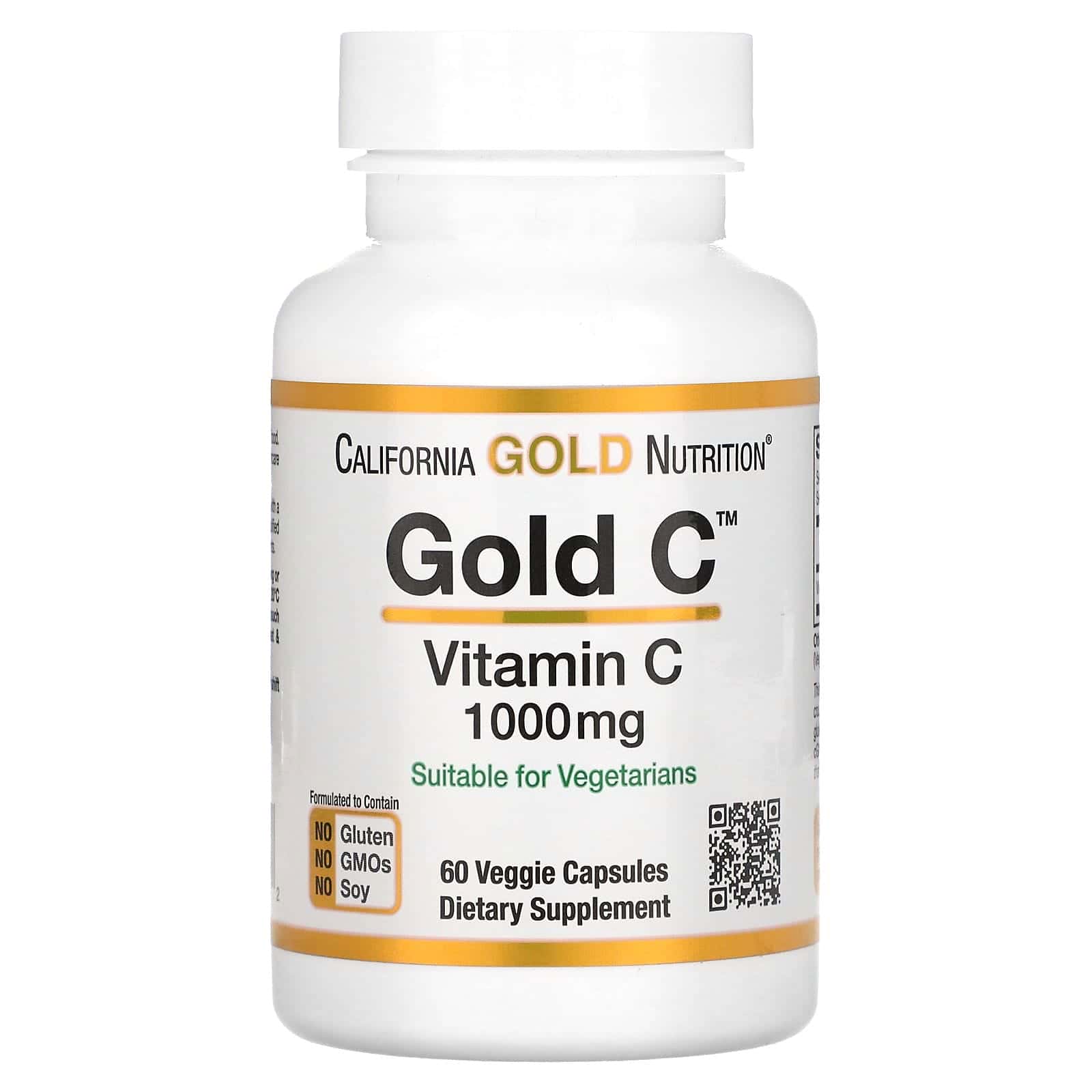 California Gold Nutrition, Gold C, Vitamina C verificada por la Farmacopea de EE. UU. (USP), 1000 mg, 60 cápsulas vegetales