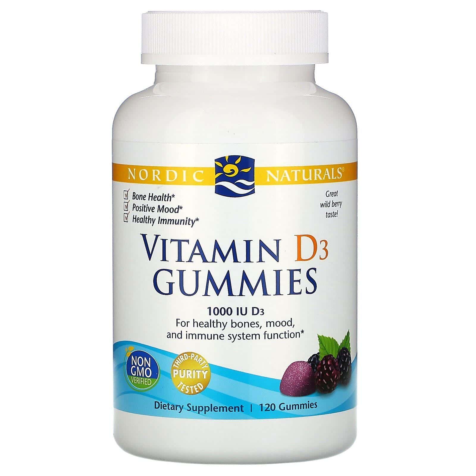 Nordic Naturals, Gomitas de vitamina 3, baya silvestre, 1000 UI, 120 gomitas