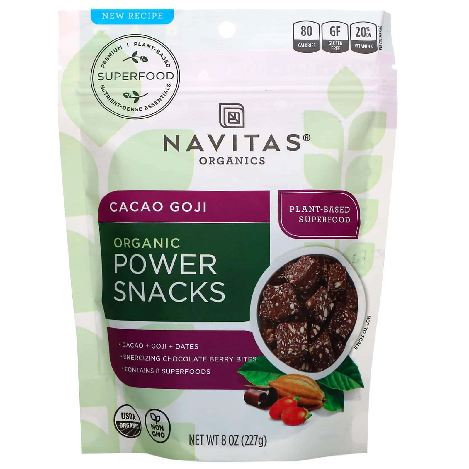 Navitas Organics, Tentempiés de potencia, orgánicos con cacao y goji, 8 oz (227 g)