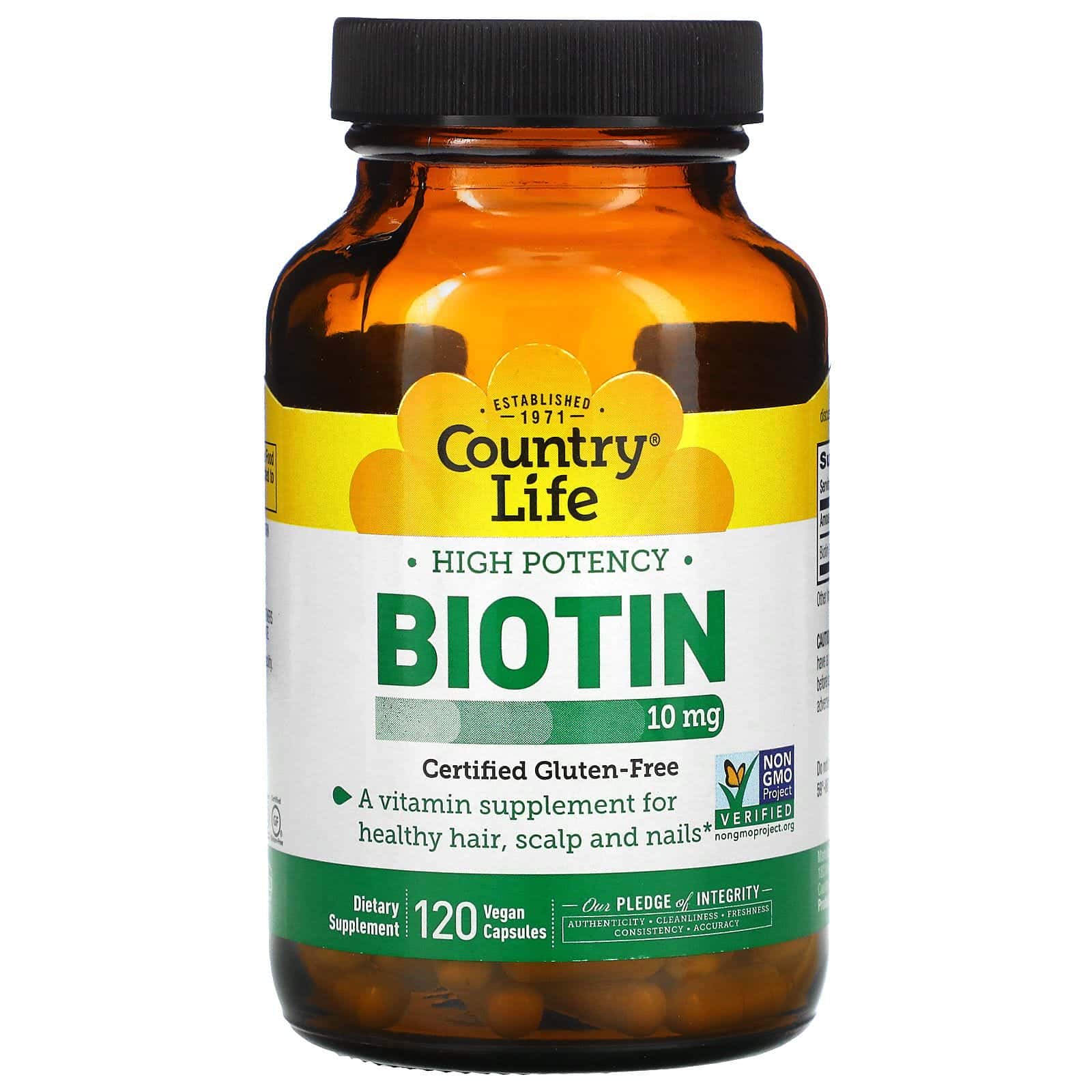 Country Life, Biotina, Alta potencia, 10 mg, 120 cápsulas veganas