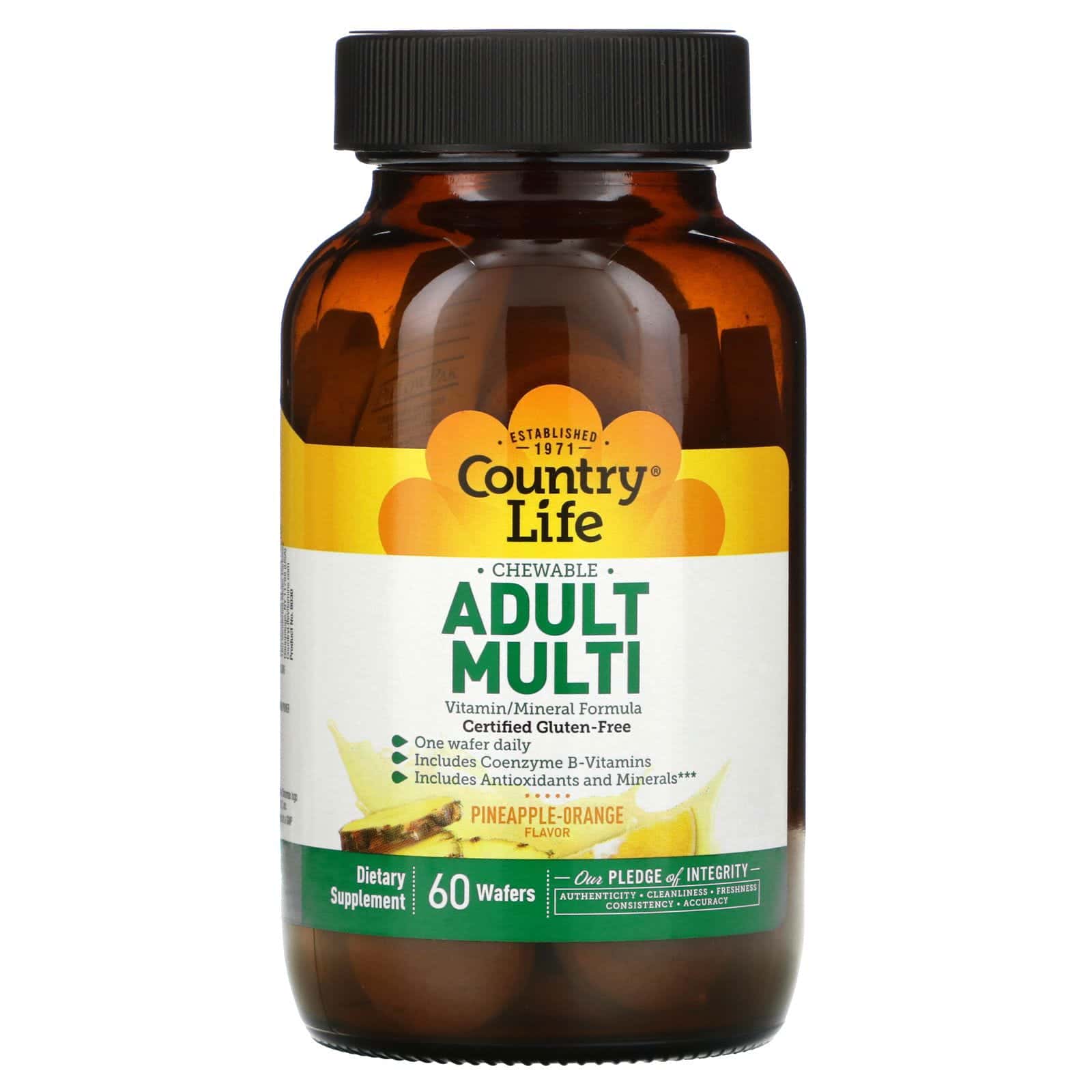 Country Life, Adult Multi, Chewable, Pineapple-Orange, 60 Wafers
