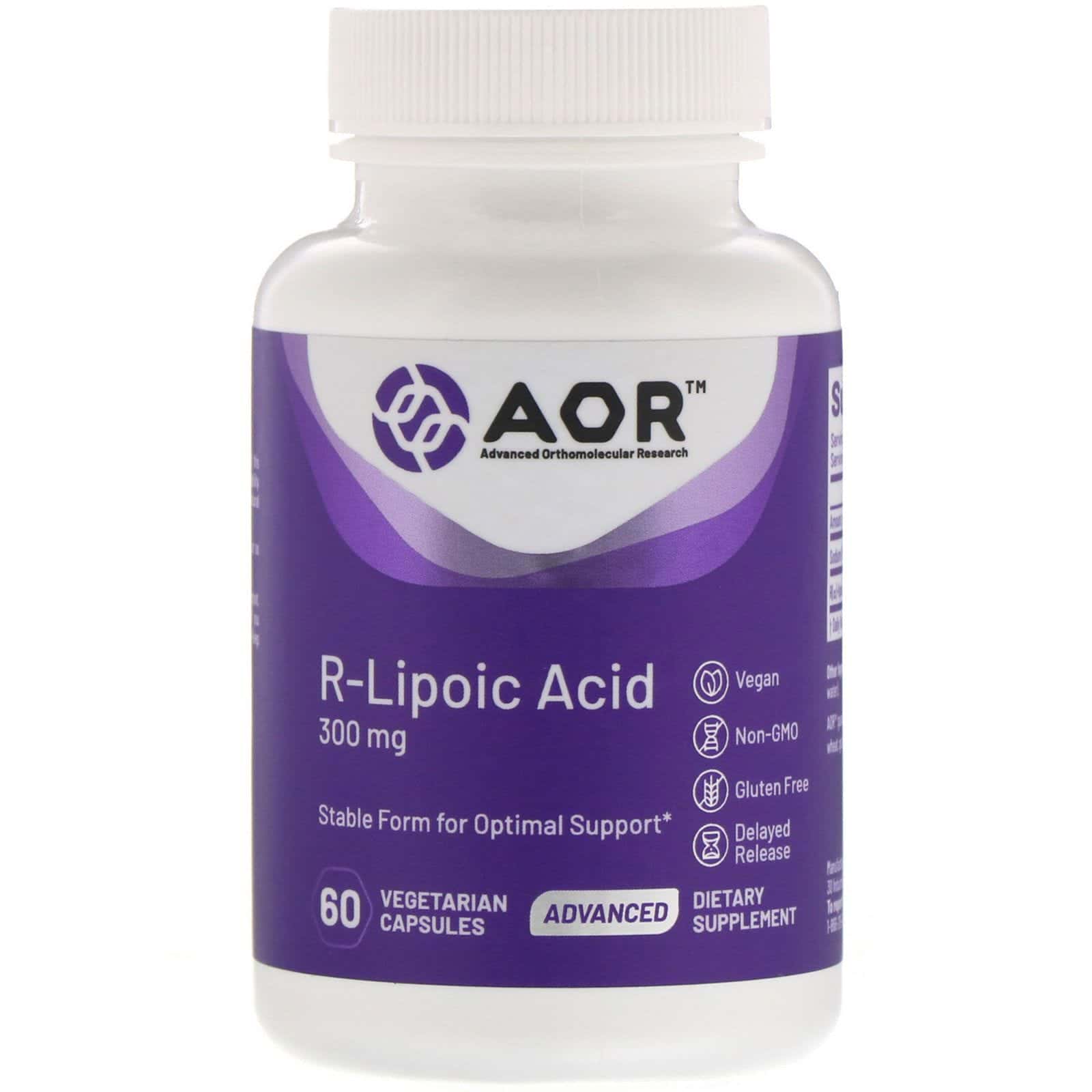 Advanced Orthomolecular Research AOR, Ácido lipoico R, 300 mg, 60 cápsulas vegetarianas