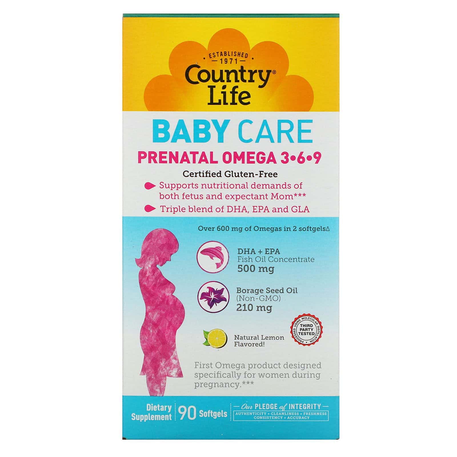 Country Life, Baby Care, Prenatal Omega 3-6-9, Natural Lemon, 90 Softgels