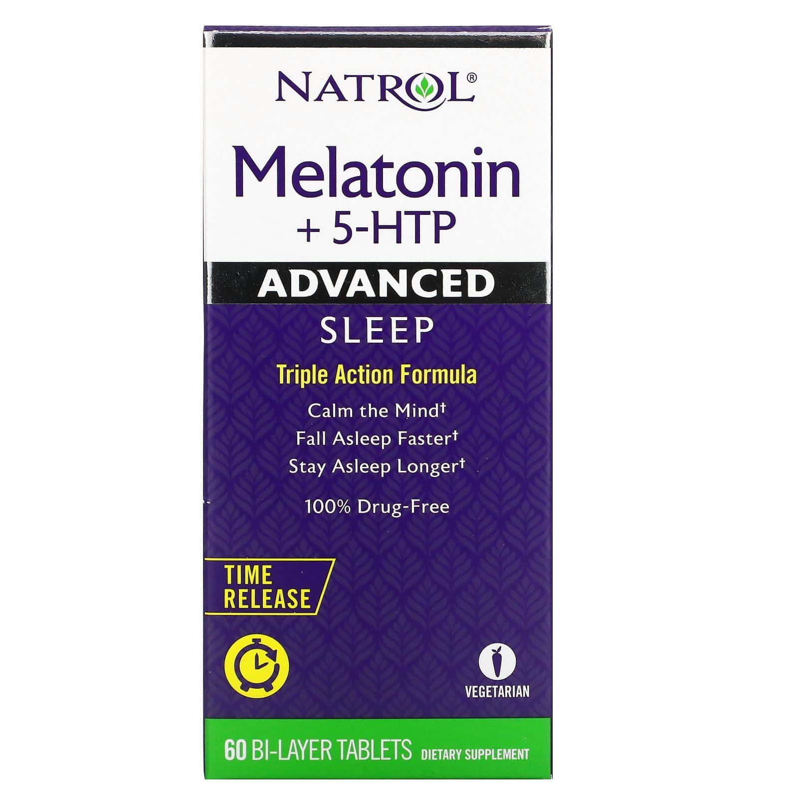 Natrol, Melatonina + 5-hidroxitriptofano, Sueño avanzado, 60 comprimidos bicapa