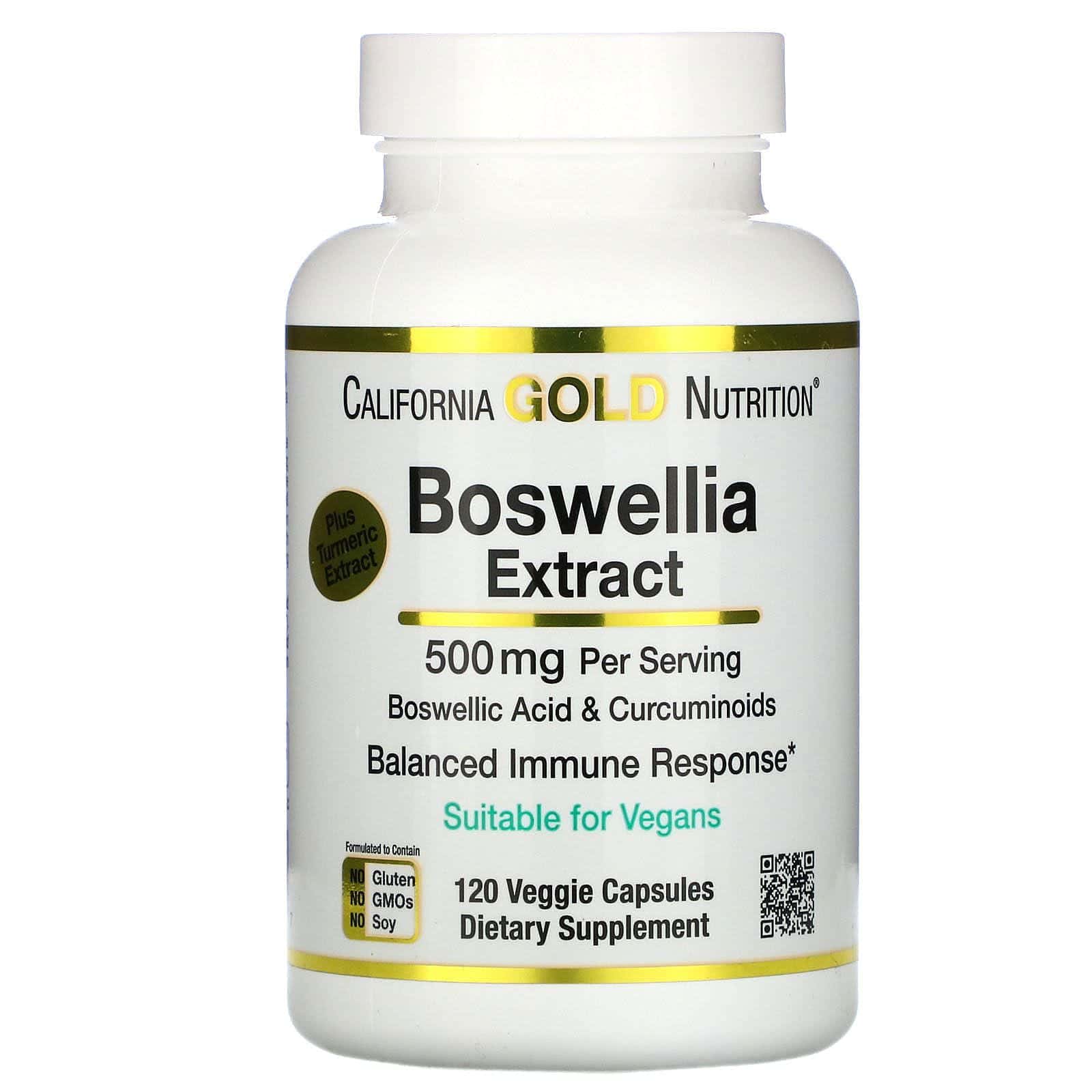 California Gold Nutrition, Extracto de Boswellia, Más extracto de cúrcuma, 500 mg, 120 cápsulas vegetales