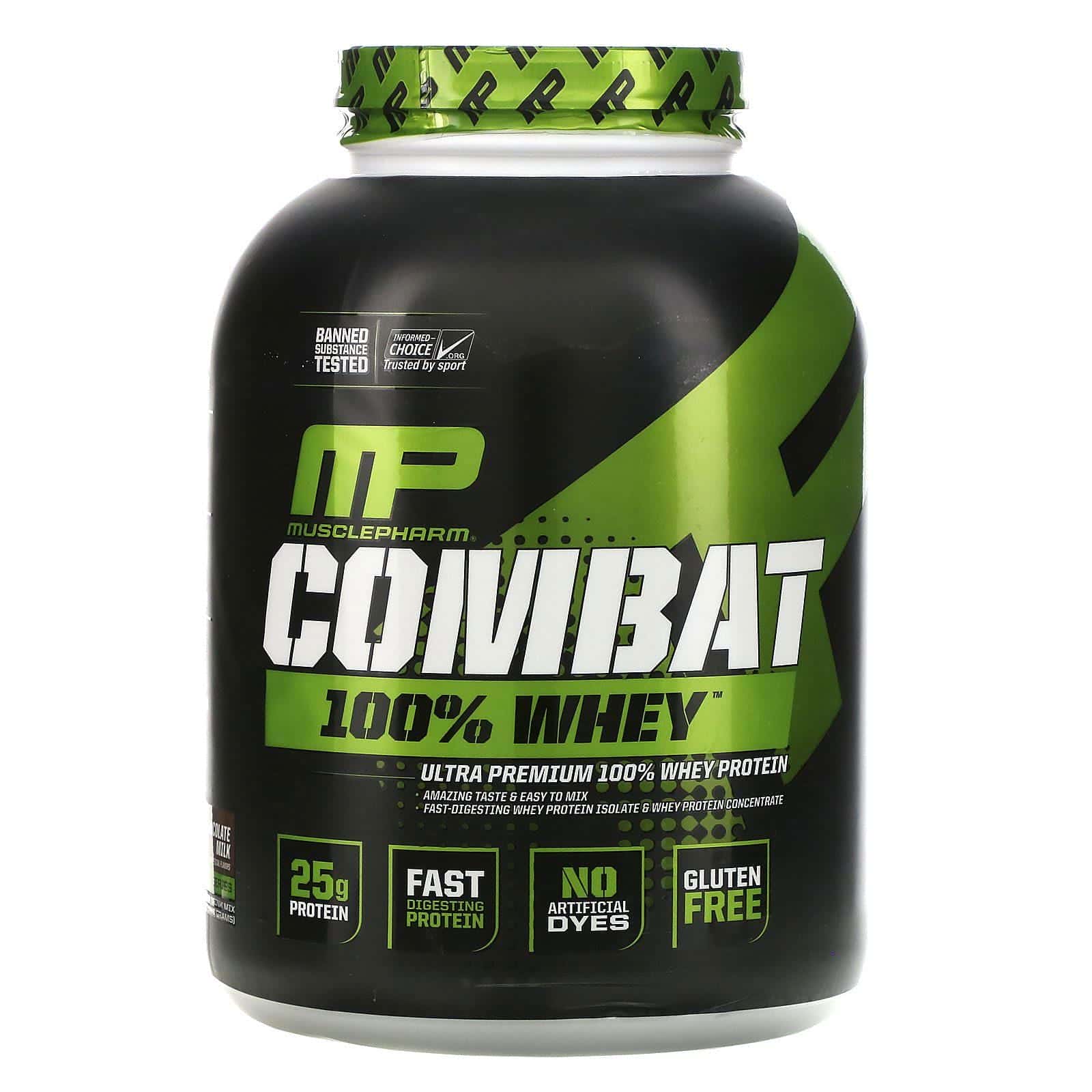 MusclePharm, Combate, 100 % Whey, Proteína de suero de leche, Leche chocolatada, 2269 g (5 lb)