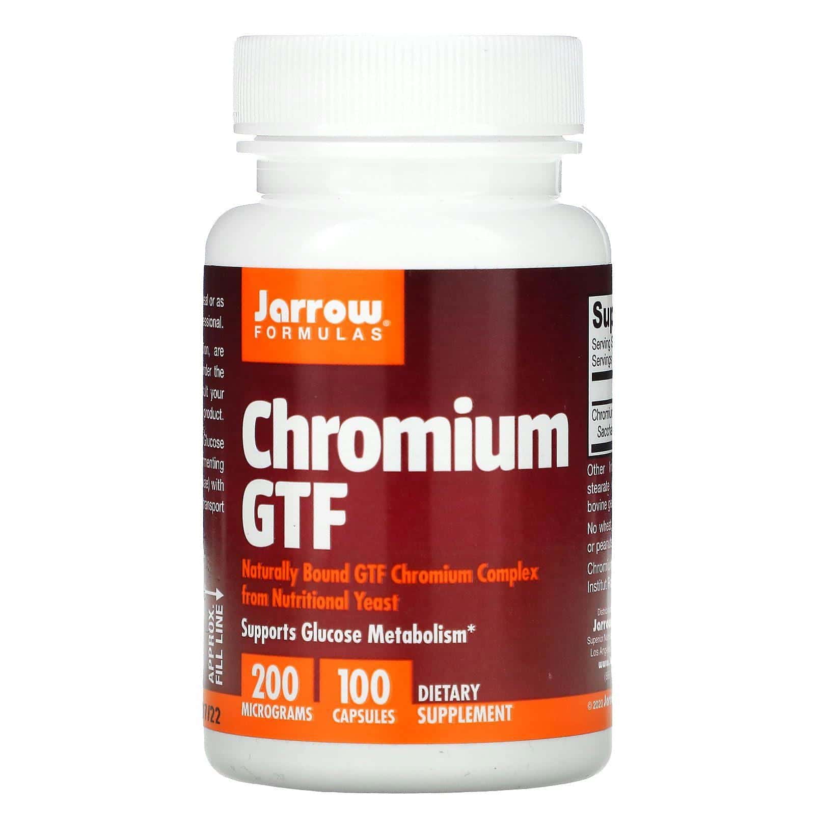 Jarrow Formulas, Cromo en forma de FTG, Suplemento alimentario, 200 mcg, 100 cápsulas