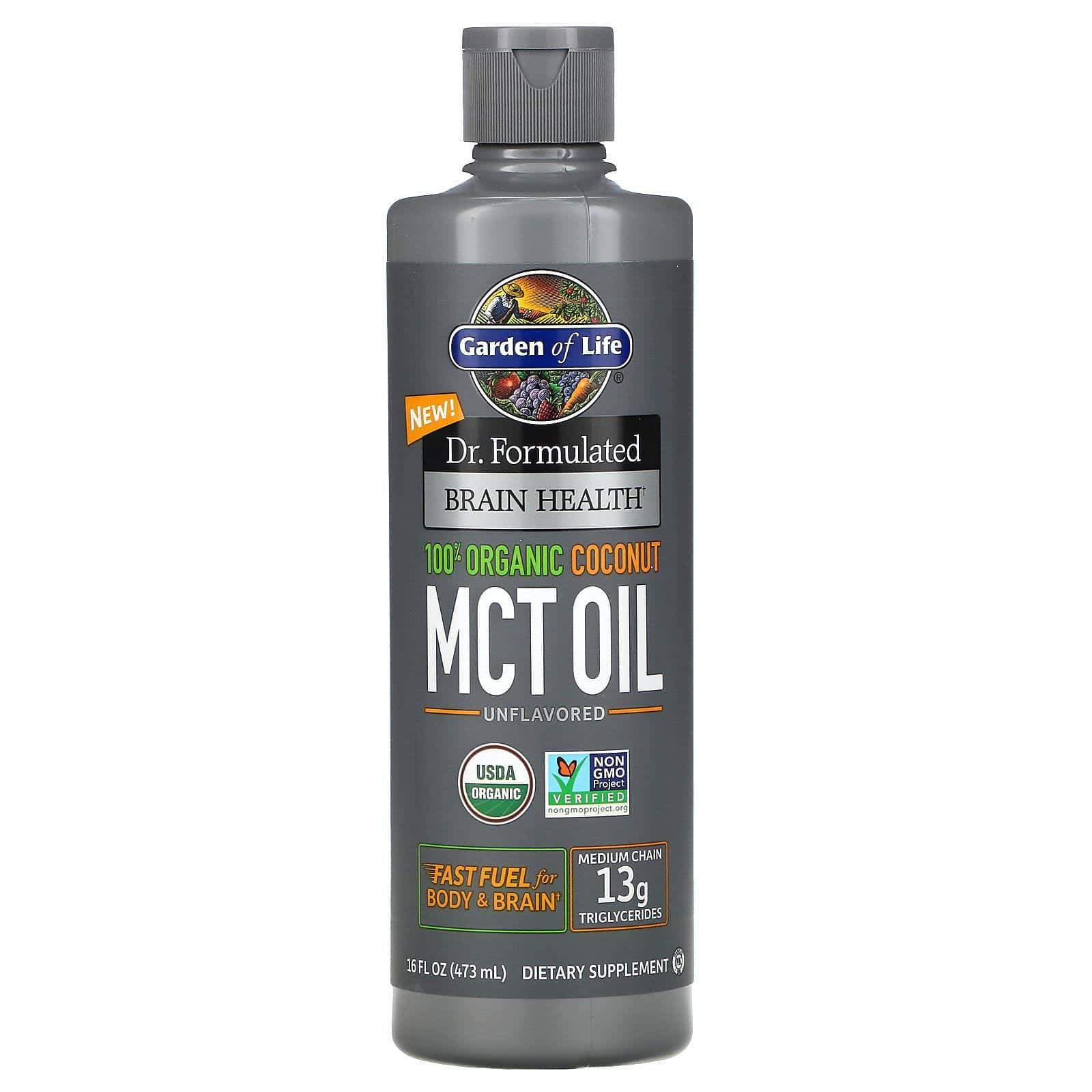 Garden of Life, Producto formulado por médicos, Salud cerebral, Aceite de triglicéridos de cadena media (MCT), 100 % coco orgánico, Sin sabor, 473 ml (16 oz. líq.)
