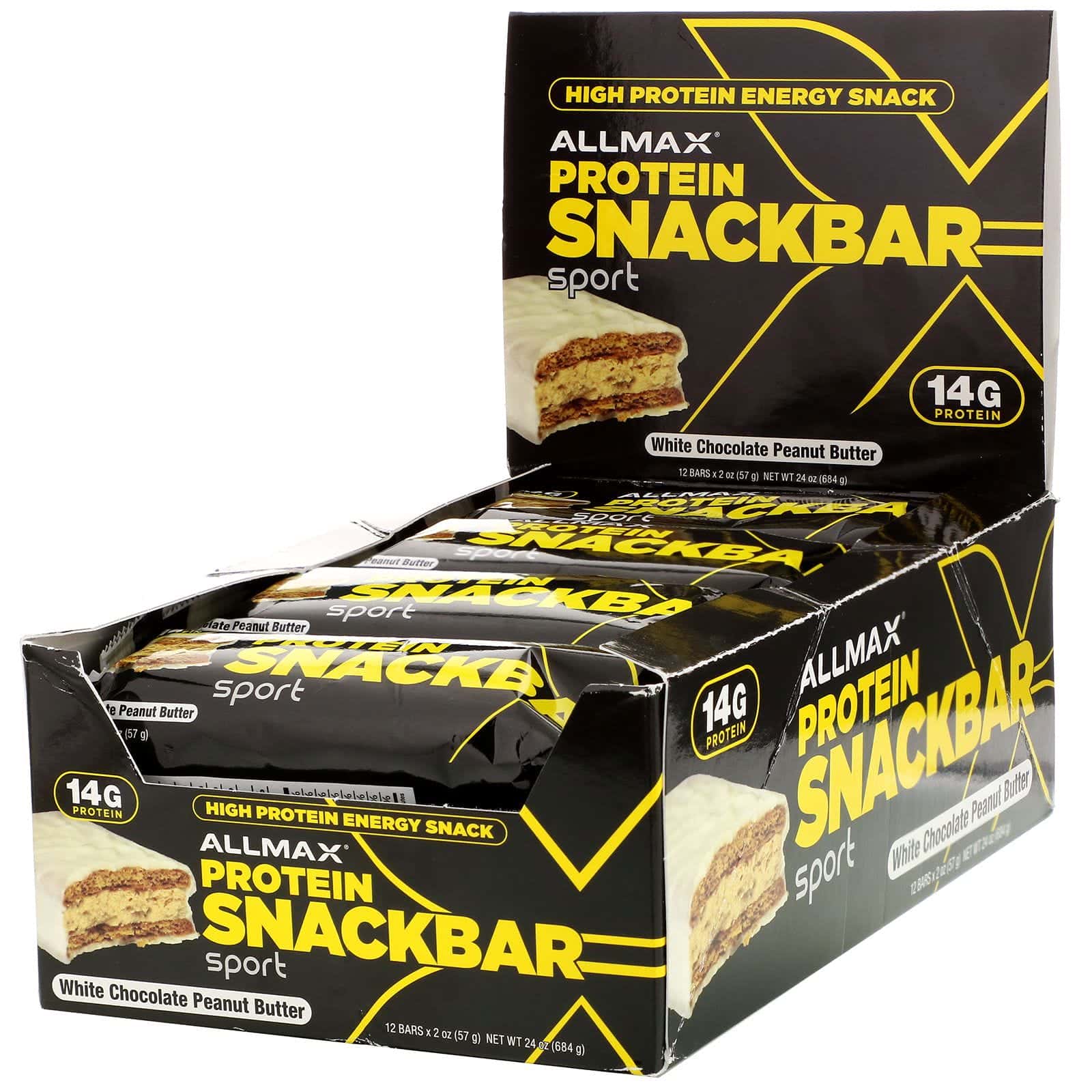 ALLMAX Nutrition, Refrigerio energético con alto contenido de proteínas, Barrita proteica, Chocolate blanco y mantequilla de maní, 12 barritas, 57 g (2 oz) cada una