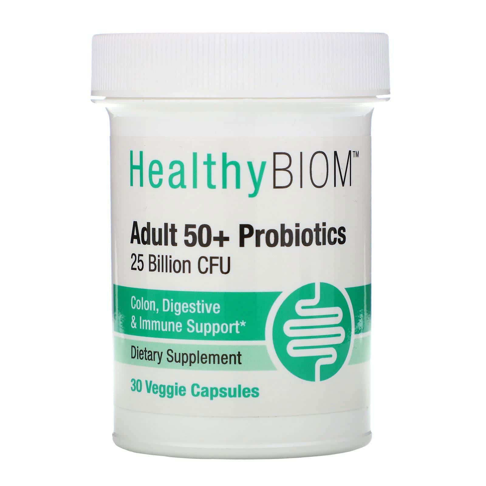 HealthyBiom, Probióticos para adultos mayores de 50 años, 25.000 millones de UFC, 30 cápsulas vegetales