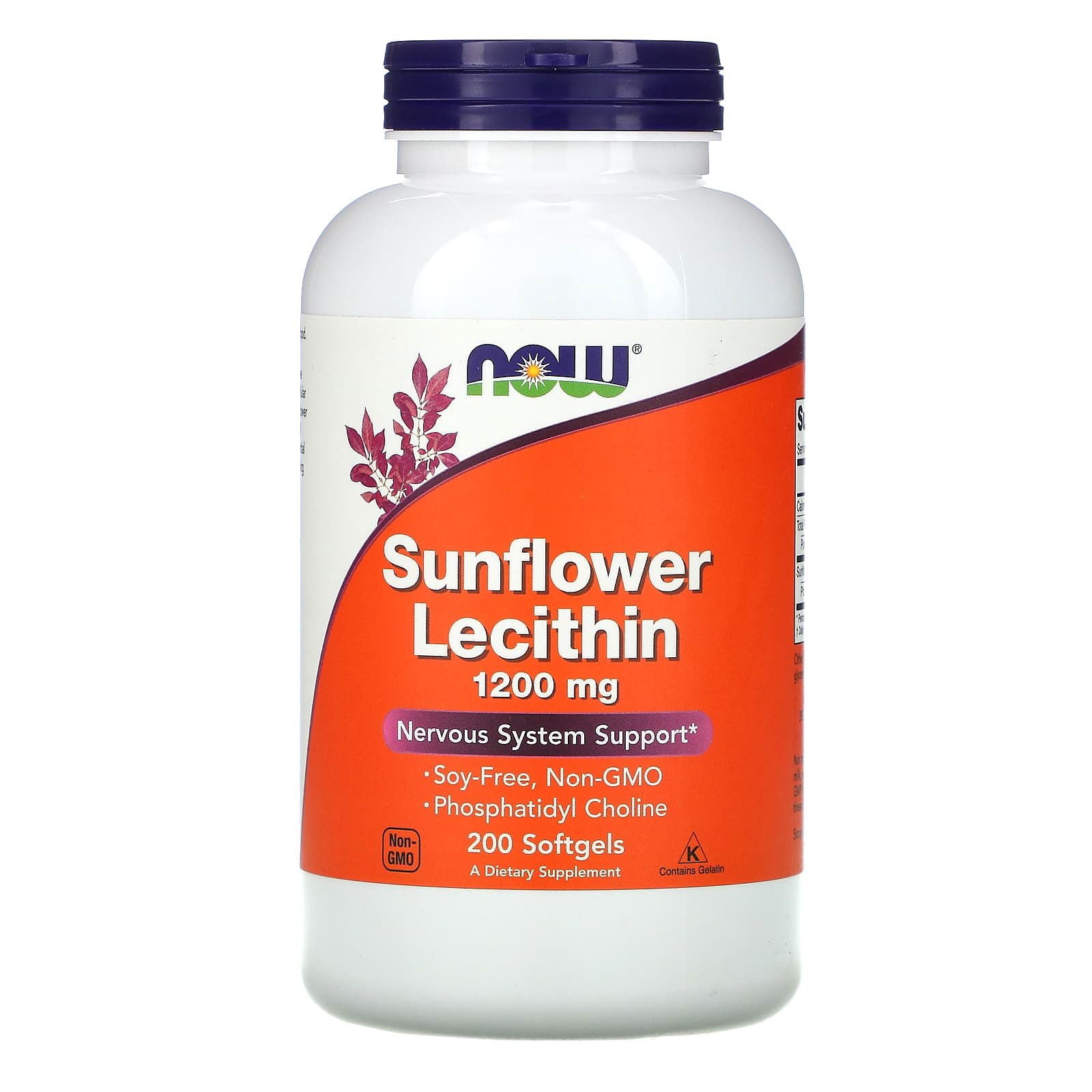 NOW Foods, Lecitina de girasol, 1200 mg, 200 cápsulas blandas