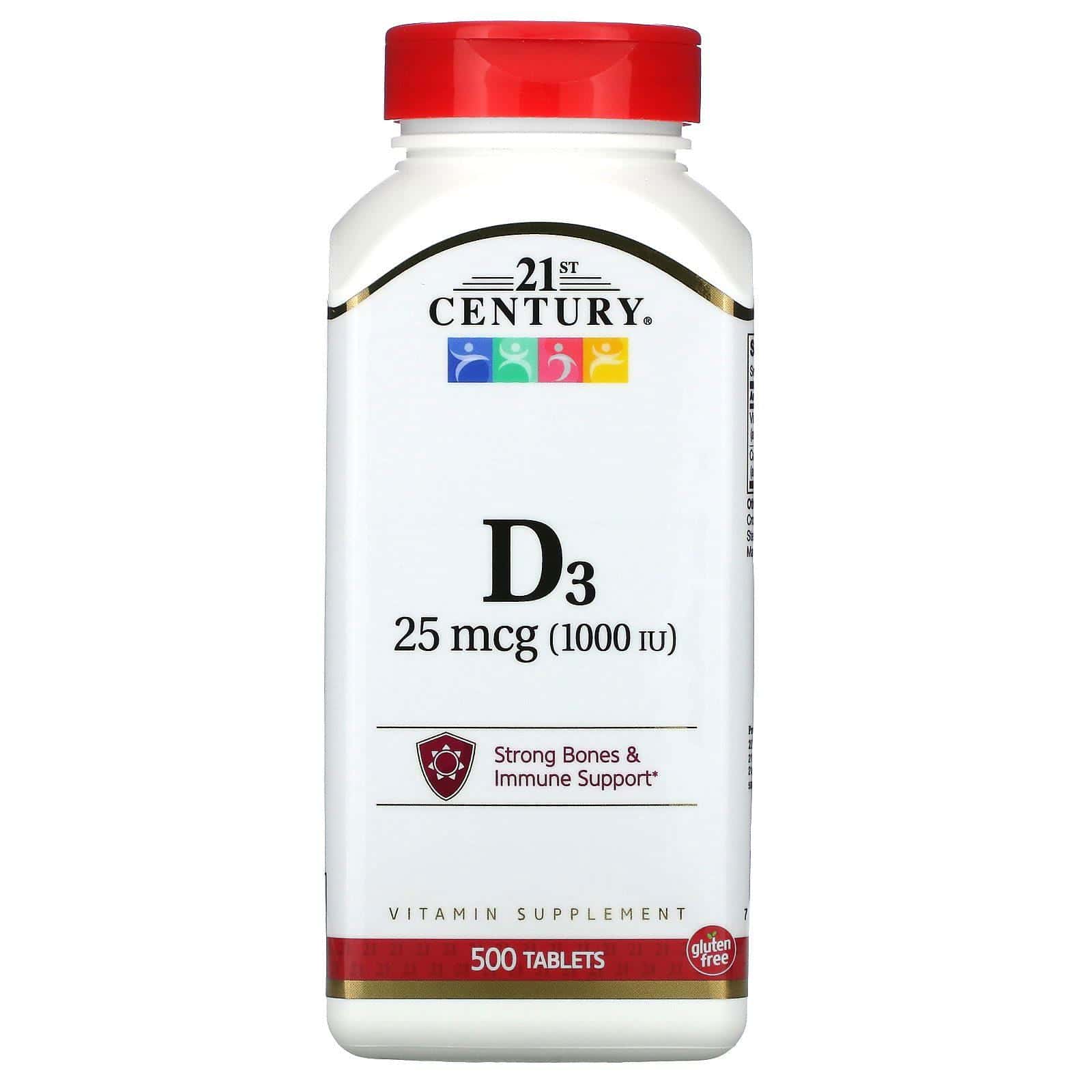 21st Century, Vitamina D3, 25 mcg (1,000 UI), 500 comprimidos