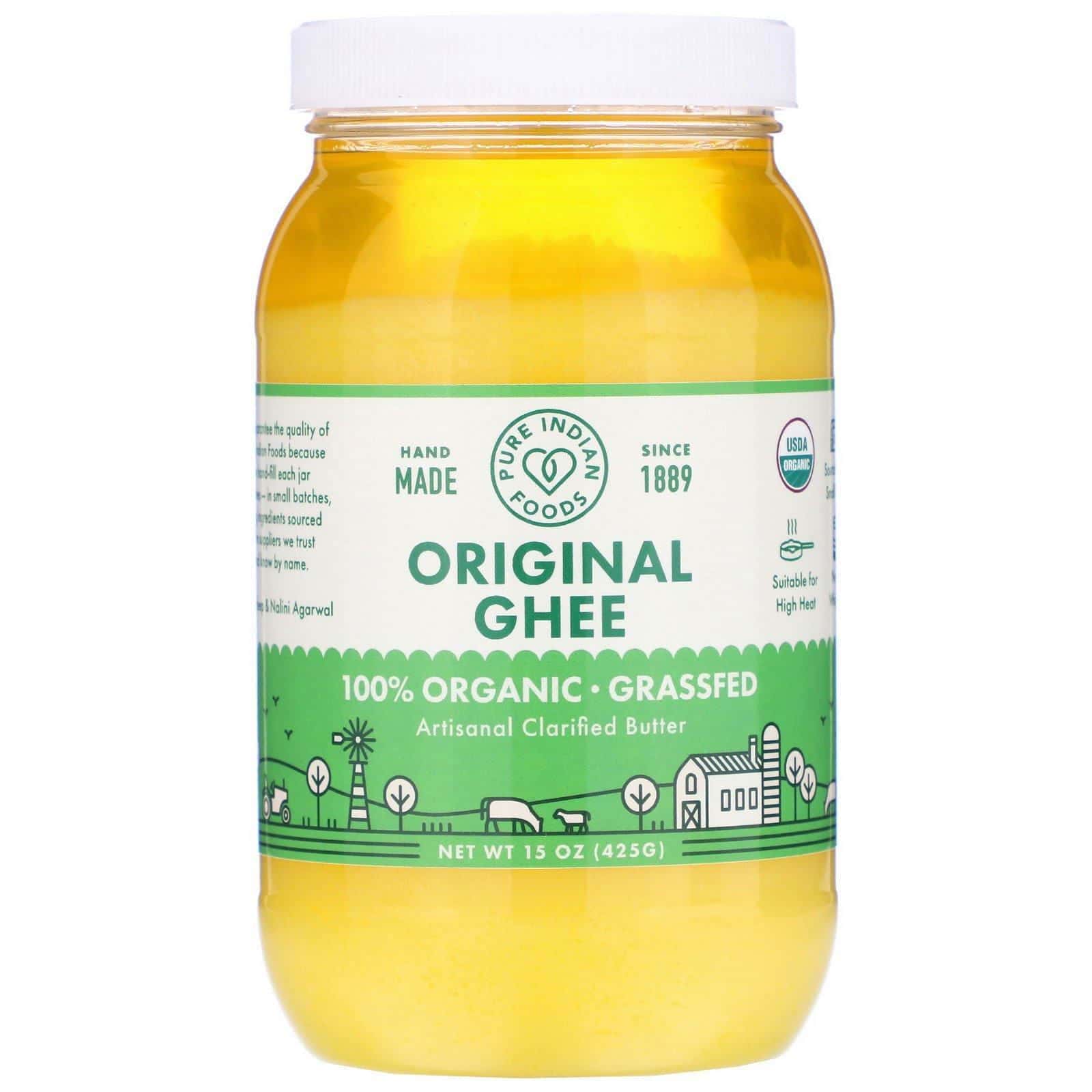 Pure Indian Foods, Ghee original de animales criados a pastura 100 % orgánico, 425 g (15 oz)