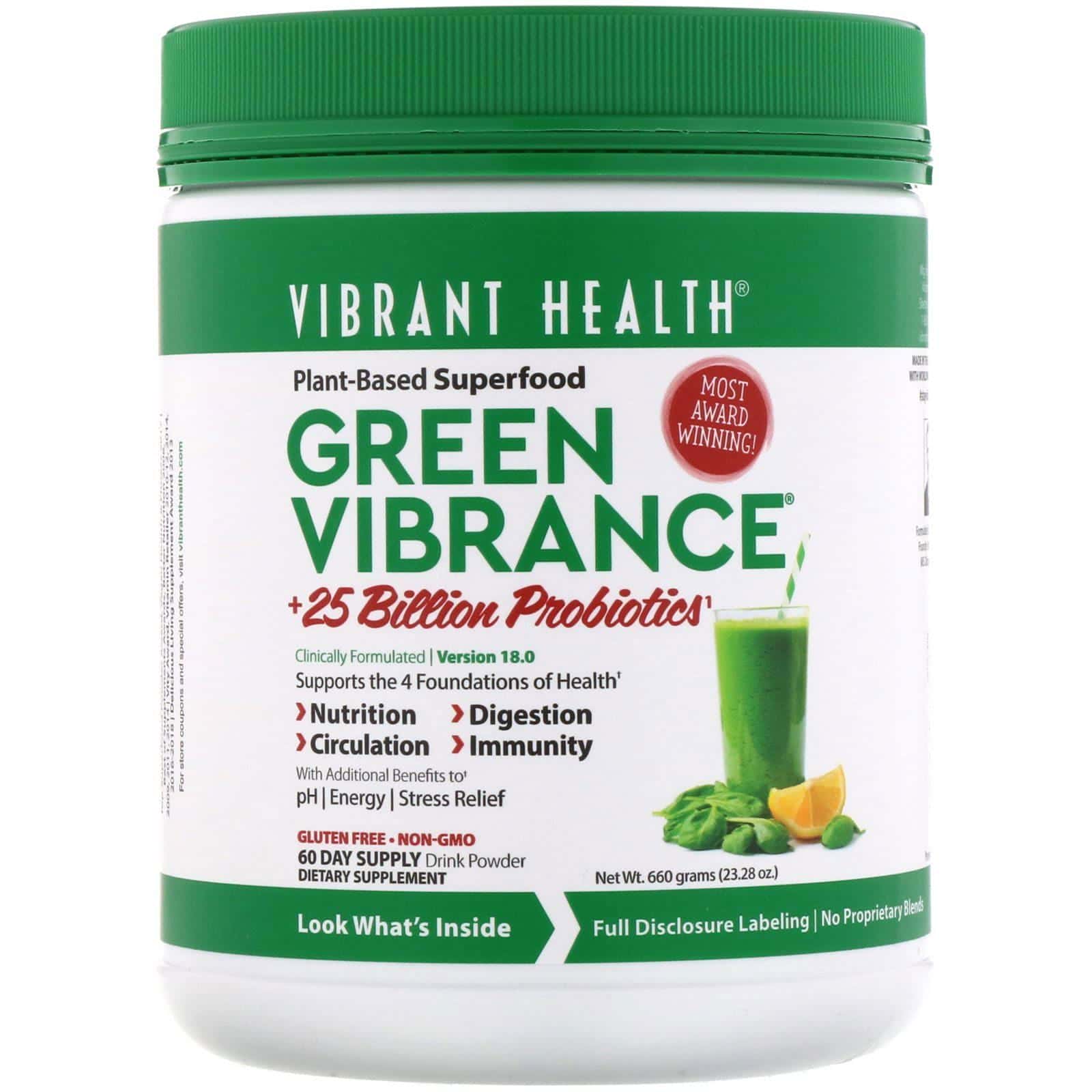 Vibrant Health, Vibración verde + 25 mil millones de probióticos, versión 18.0, 25.04 oz (709.8 g)