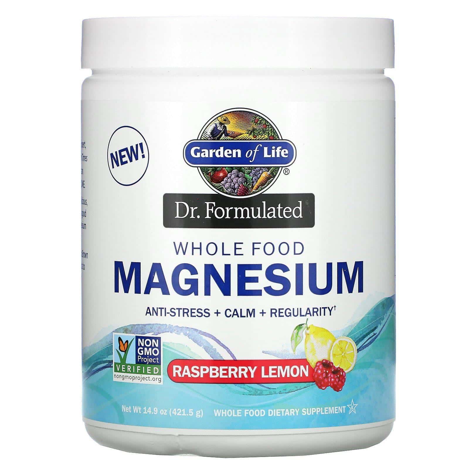 Garden of Life, Producto formulado por un médico, Magnesio en polvo proveniente de alimentos integrales, Frambuesa y limón, 421,5 g (14,9 oz)