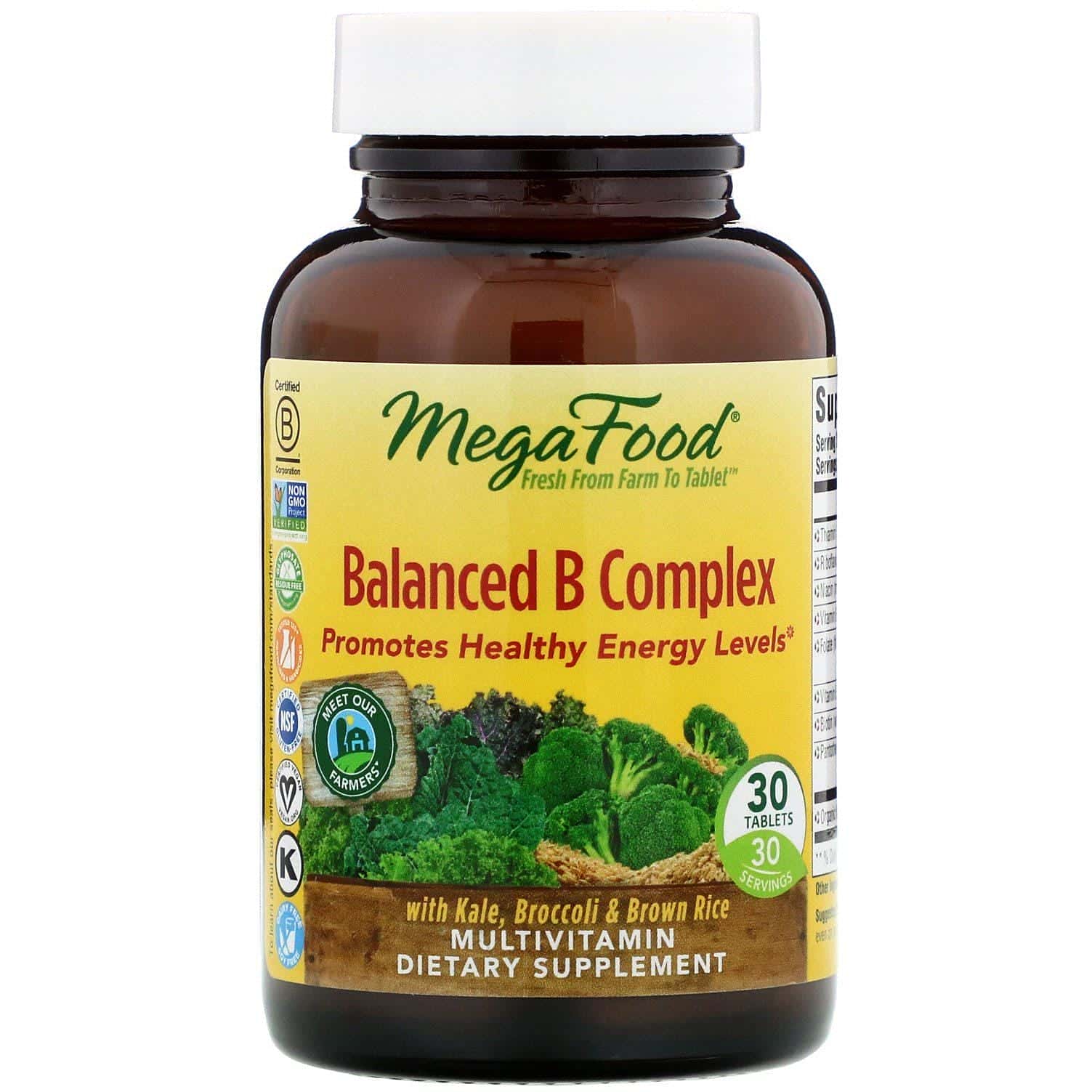 MegaFood, Balanced B Complex, 30 comprimidos