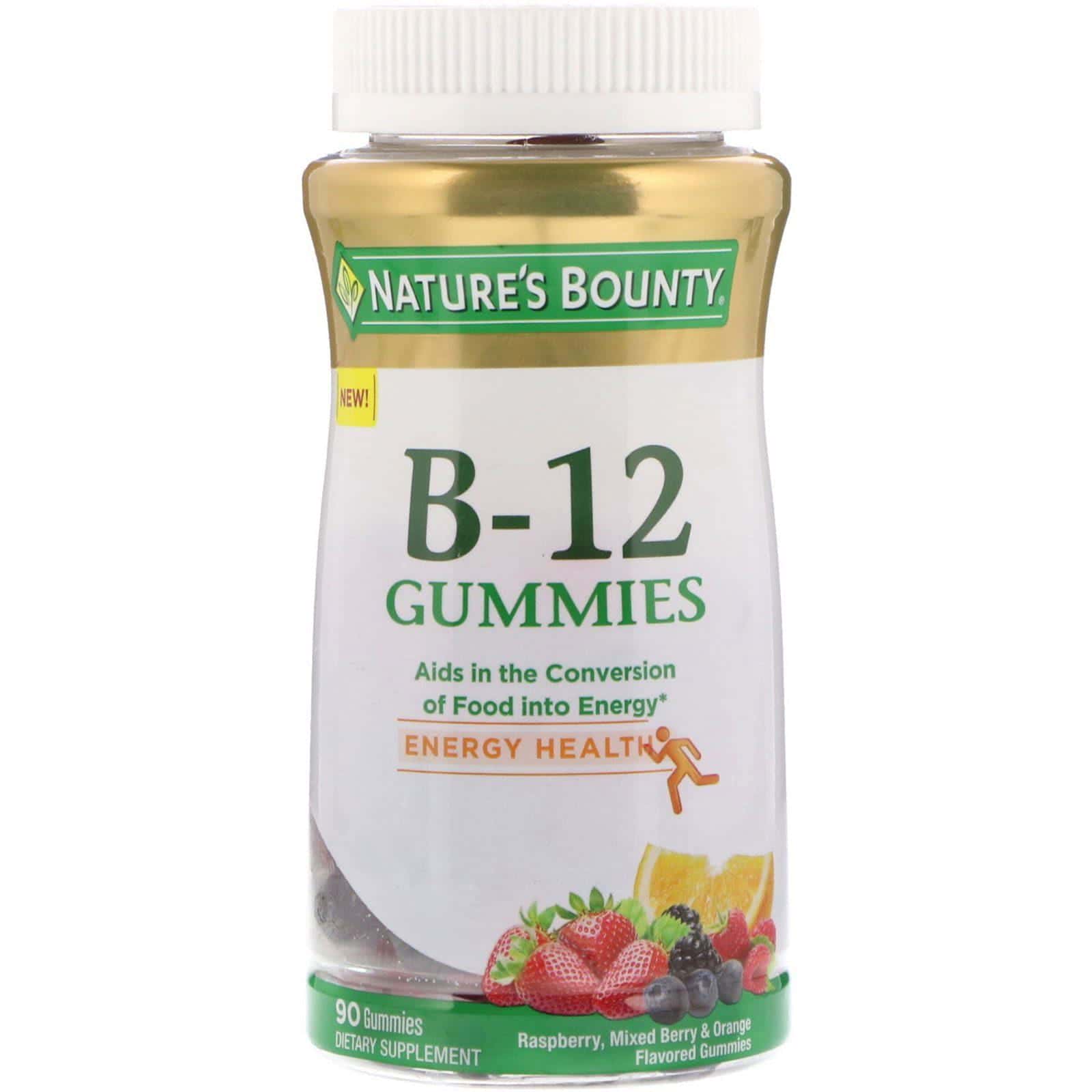 Nature's Bounty, Gomitas de vitamina B-12, frambuesa, sabor a bayas surtidas y naranja, 90 gomitas