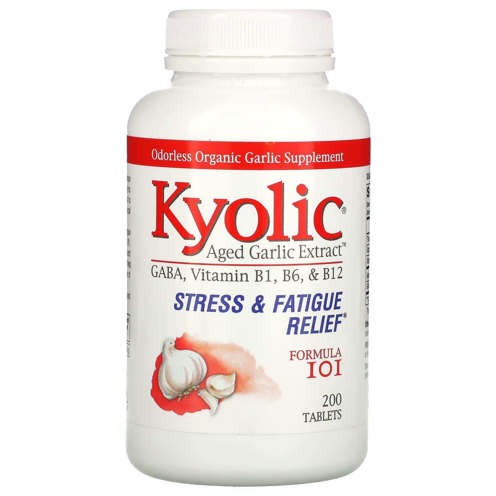 Kyolic, Extracto de ajo envejecido, alivio del estrés & fatiga, fórmula 101, 200 tabletas