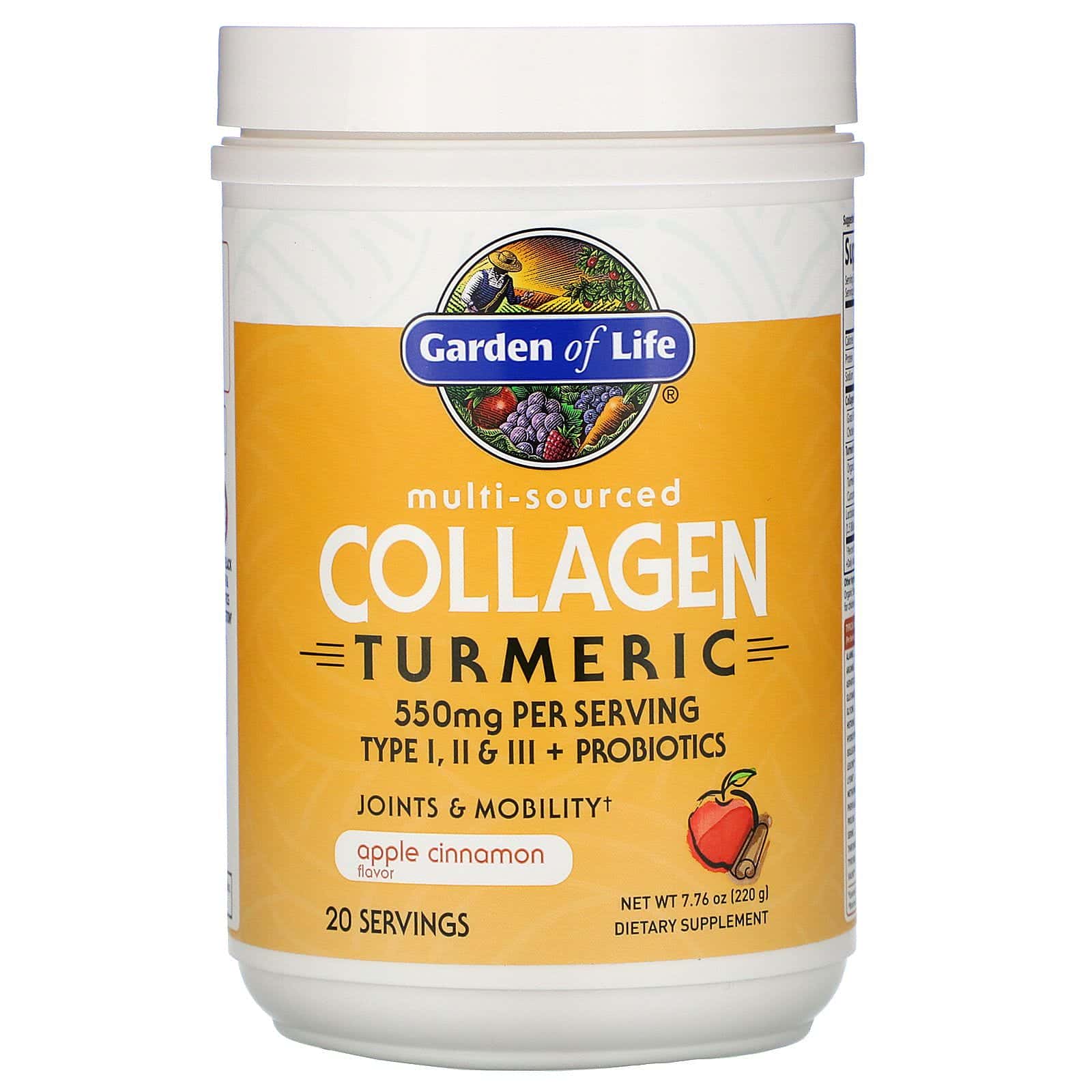 Garden of Life, Cúrcuma de colágeno de múltiples fuentes, canela-manzana, 7.76 oz (220 g)
