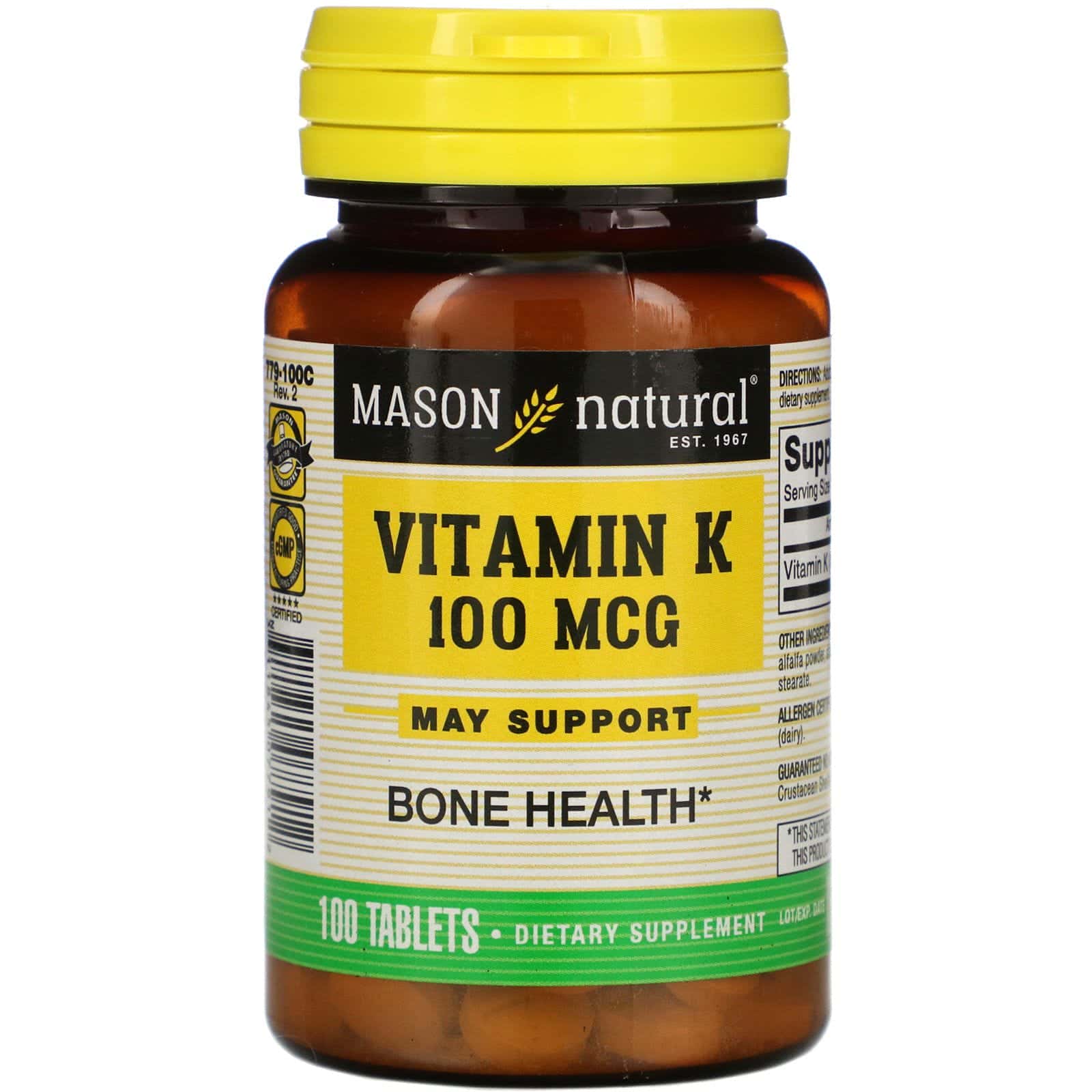 Mason Natural, Vitamina K, 100 mcg, 100 comprimidos