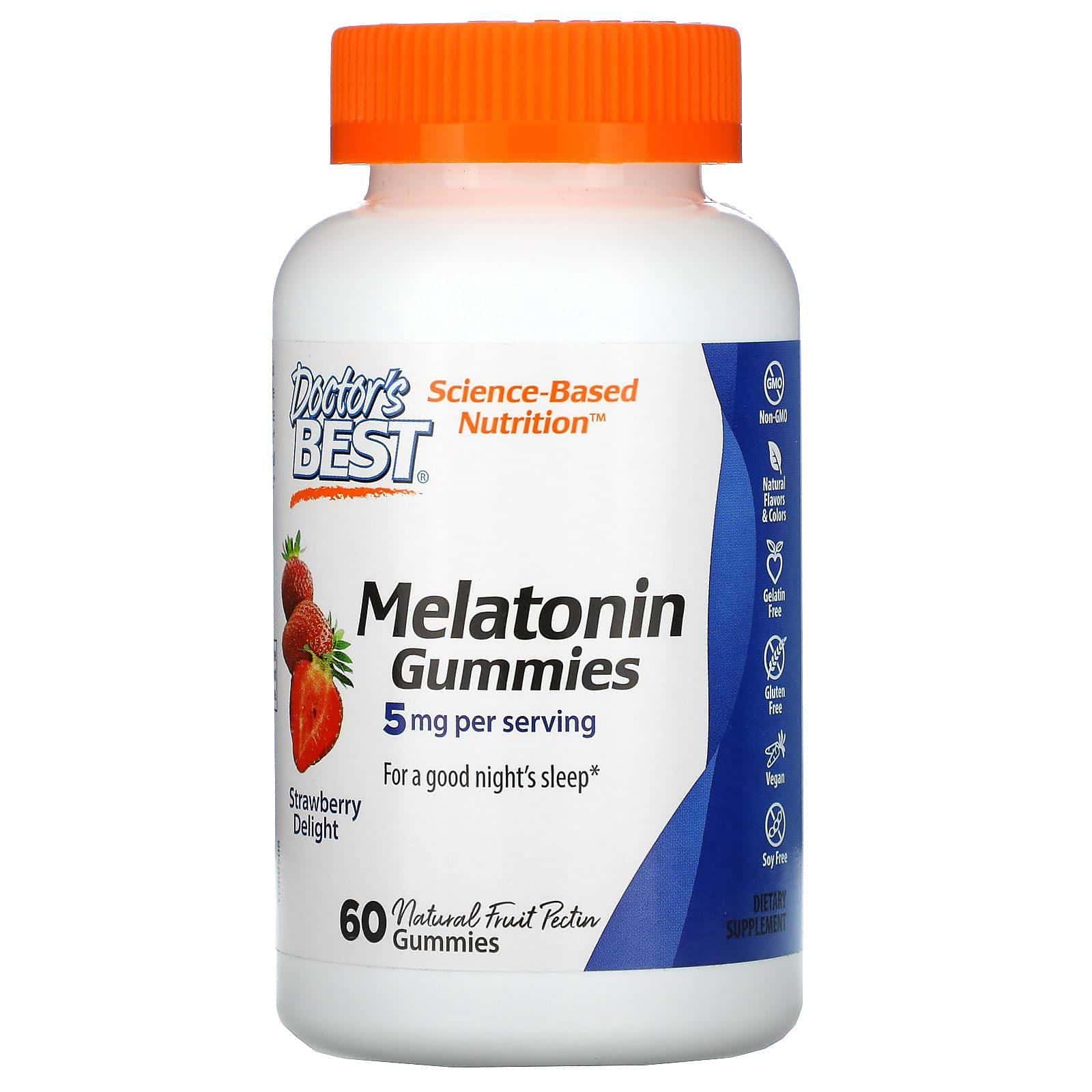 Doctor's Best, Gomitas con melatonina, Fresa deliciosa, 5 mg, 60 gomitas