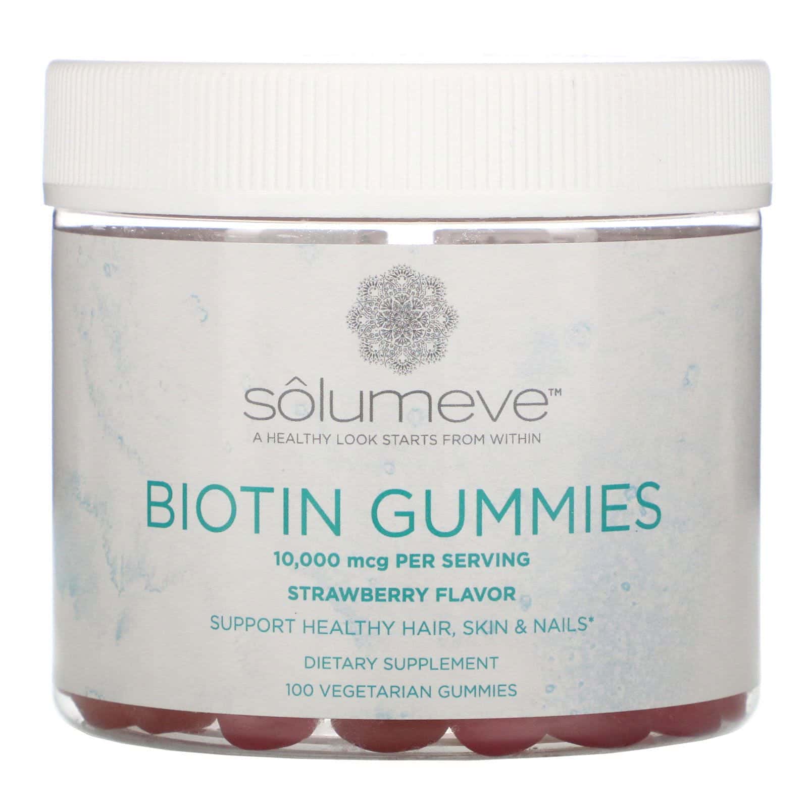 Solumeve, Gomitas de biotina, Sin gelatina, Sabor a fresa, 100 gomitas vegetales