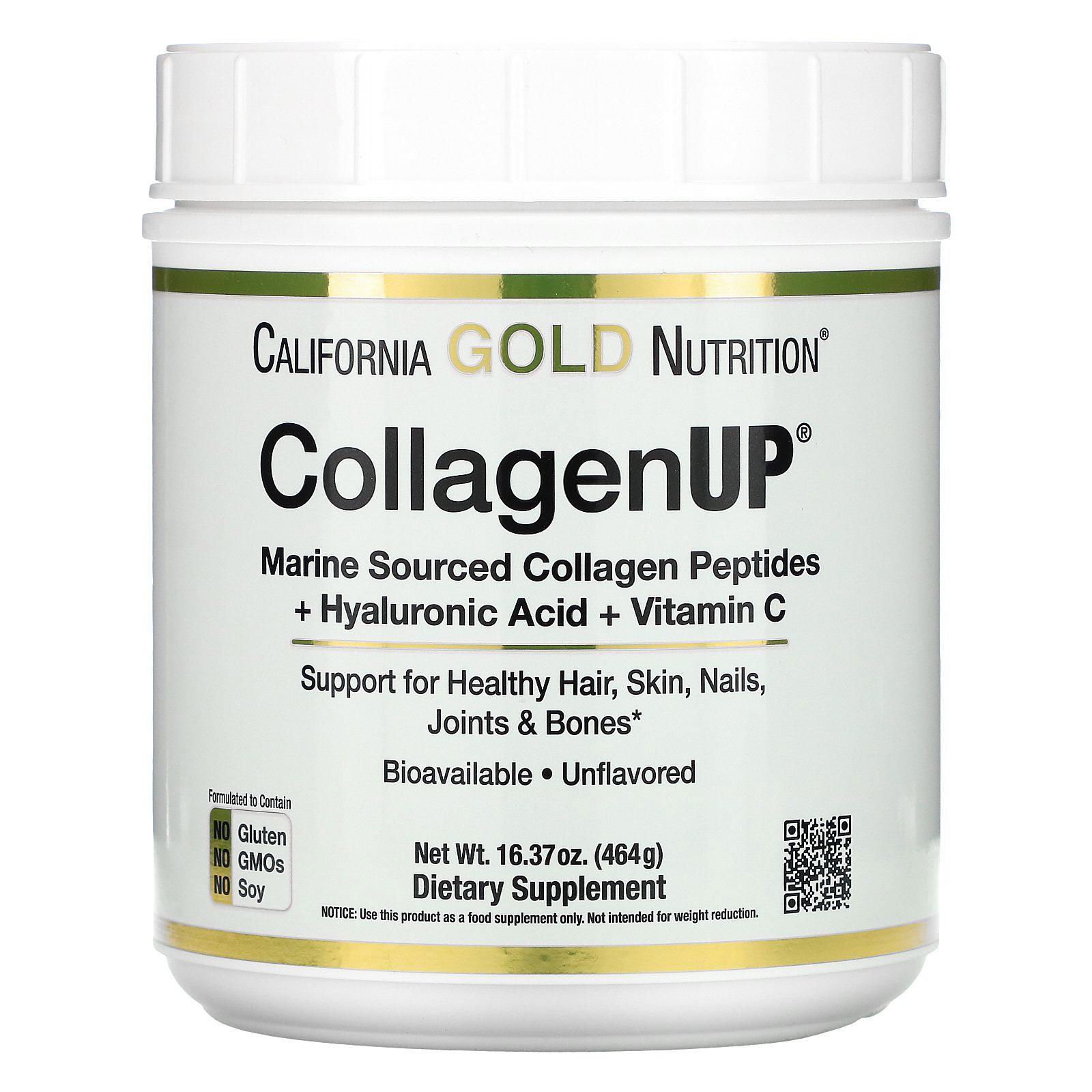 California Gold Nutrition, CollagenUP, Colágeno marino hidrolizado con ácido hialurónico y vitamina C, Sin sabor, 464 g (16,37 oz)