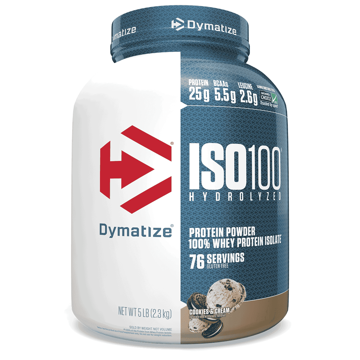Dymatize Nutrition, ISO100 hidrolizado, 100% de proteína de suero aislado, galletas y crema, 5 libras (2,3 kg)