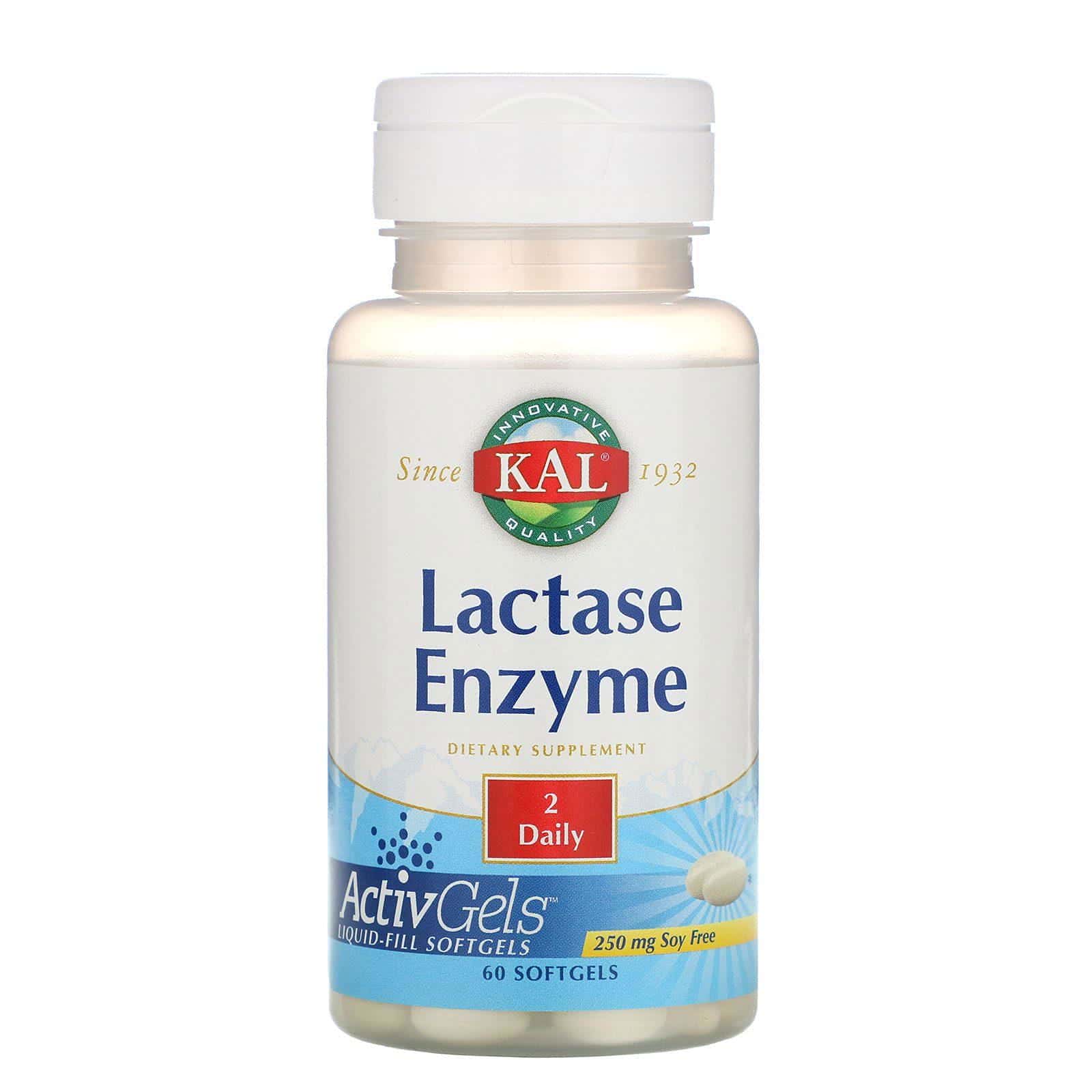 KAL, Enzima de lactasa, 250 mg, 60 cápsulas suaves