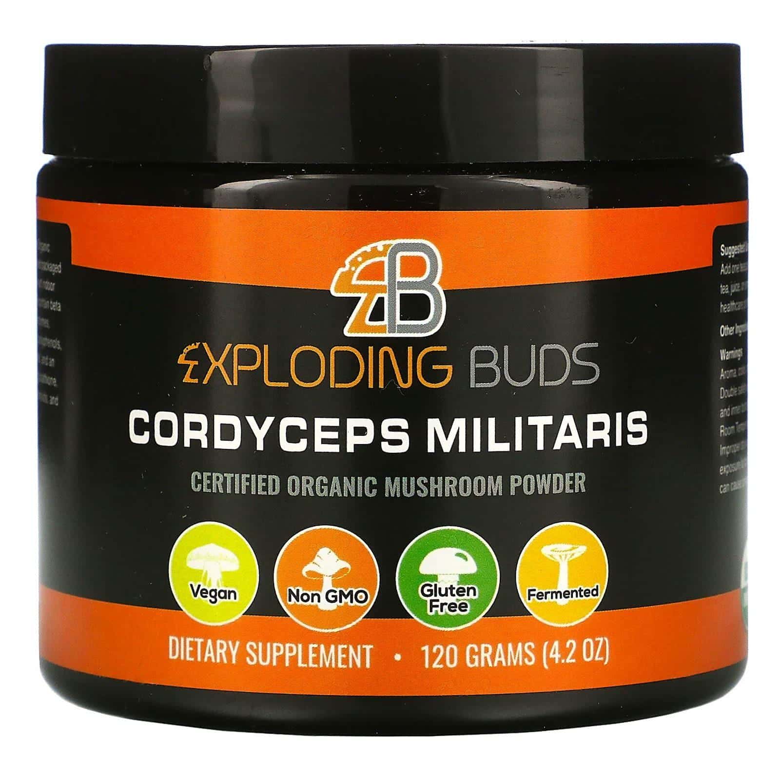 Exploding Buds, Cordyceps militaris, Hongos orgánicos certificados en polvo, 120 g (4,2 oz)
