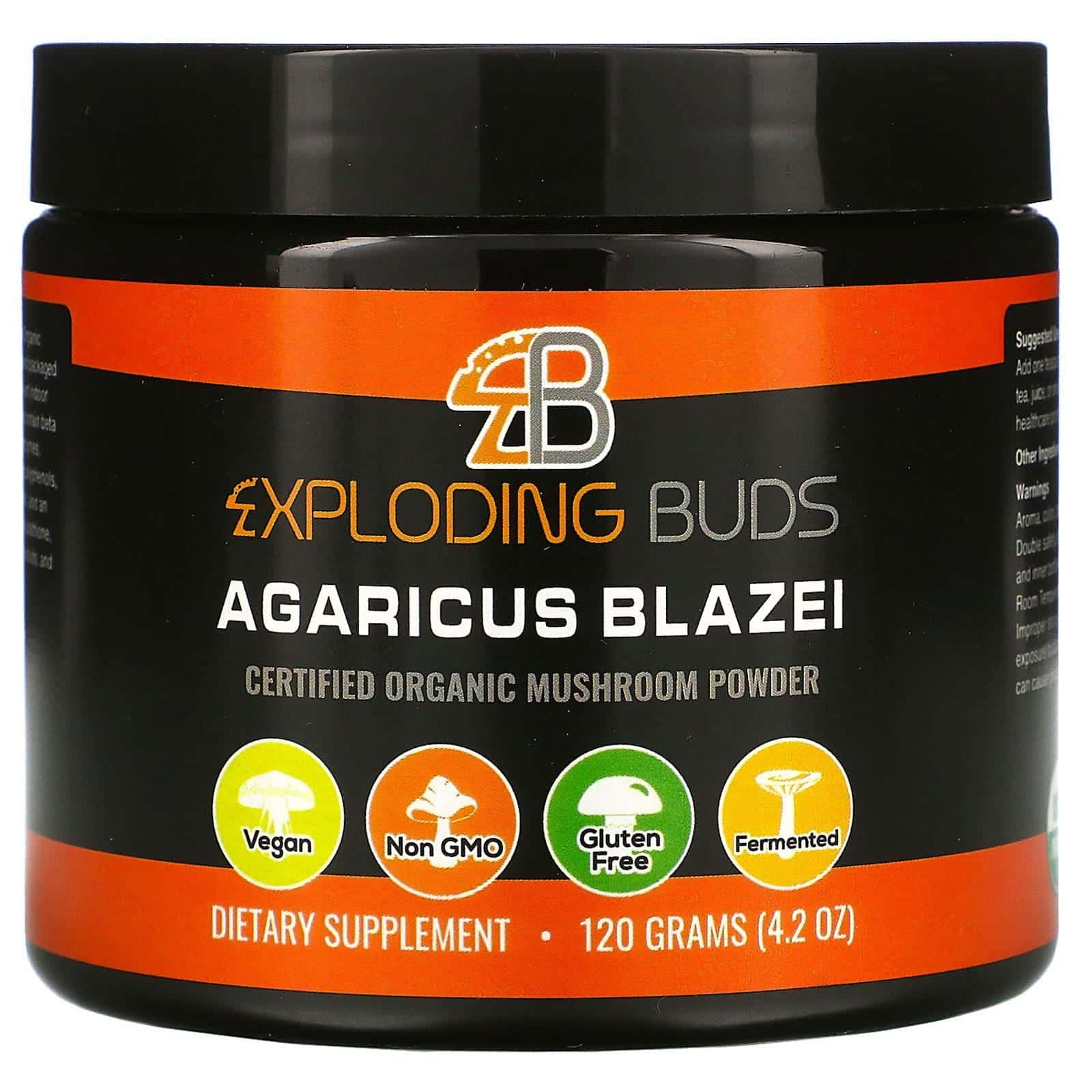 Exploding Buds, Agaricus blazei, Hongos orgánicos certificados en polvo, 120 g (4,2 oz)