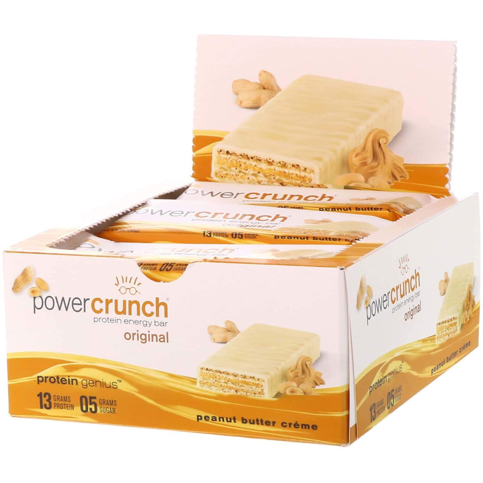 BNRG, Barra energética con proteínas Power Crunch, original, mantequilla de maní cremosa, 12 barras, 1,4 oz (40 g) cada una
