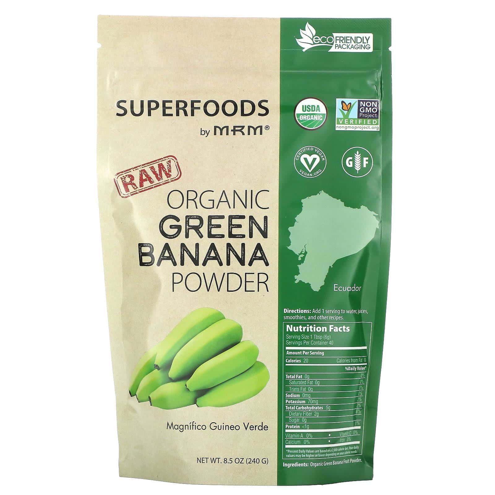 MRM, Polvo orgánico de banana verde sin procesar, 240 g (8,5 oz)