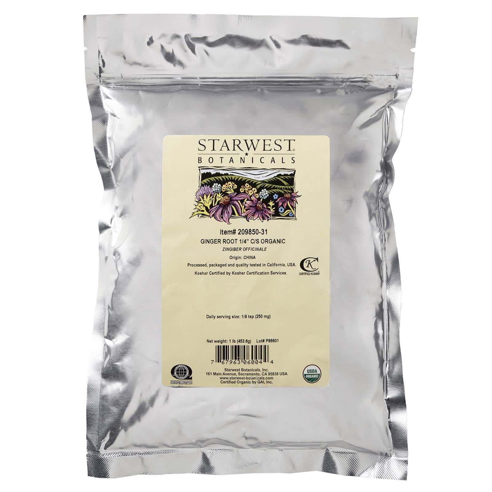 Starwest Botanicals, Raíz de Gengibrec1/4" C/S, Orgánico, 1 lb (453.6 g)