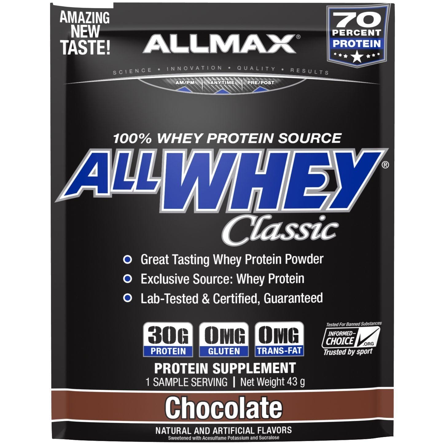 ALLMAX Nutrition, AllWhey Classic, 100% proteína de suero, chocolate, 43 g